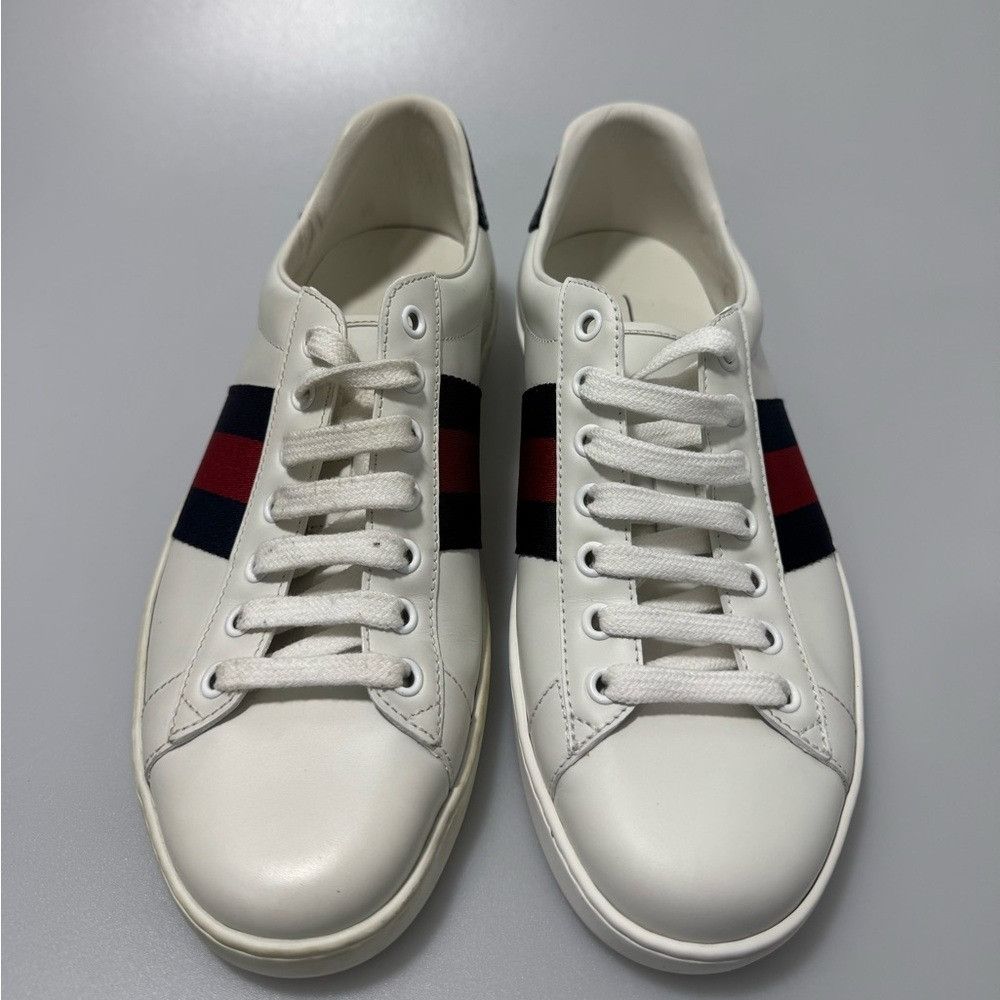 Gucci Gucci New Ace Leather Sneakers White Navy Men’s UK 6/US 7 Size US 7 / EU 40 - 2 Thumbnail