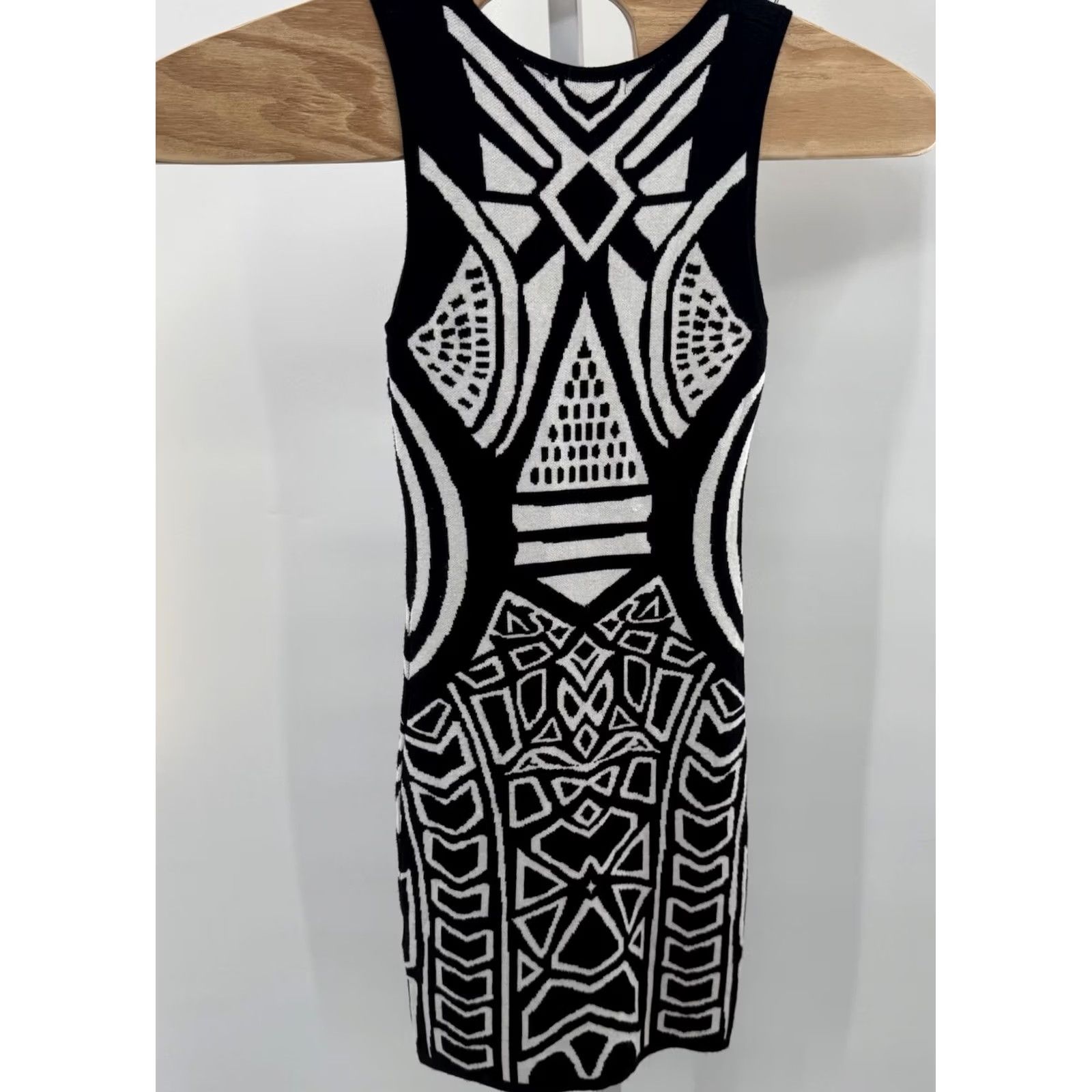 Vintage Stiletto Dress Pattern Black White Geometric Sleeveless Sheath Short Round Neck Pullover Stretchy Party Cocktail Women S Size S / US 4 / IT 40 - 2 Thumbnail