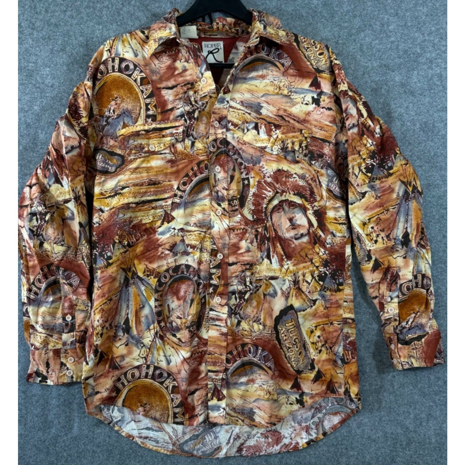 Roper VINTAGE Roper Western Shirt Mens L 16.5-35 Brown AOP Southwestern Arizona Button Up Long Sleeve Mens Size US L / EU 52-54 / 3 - 2 Thumbnail