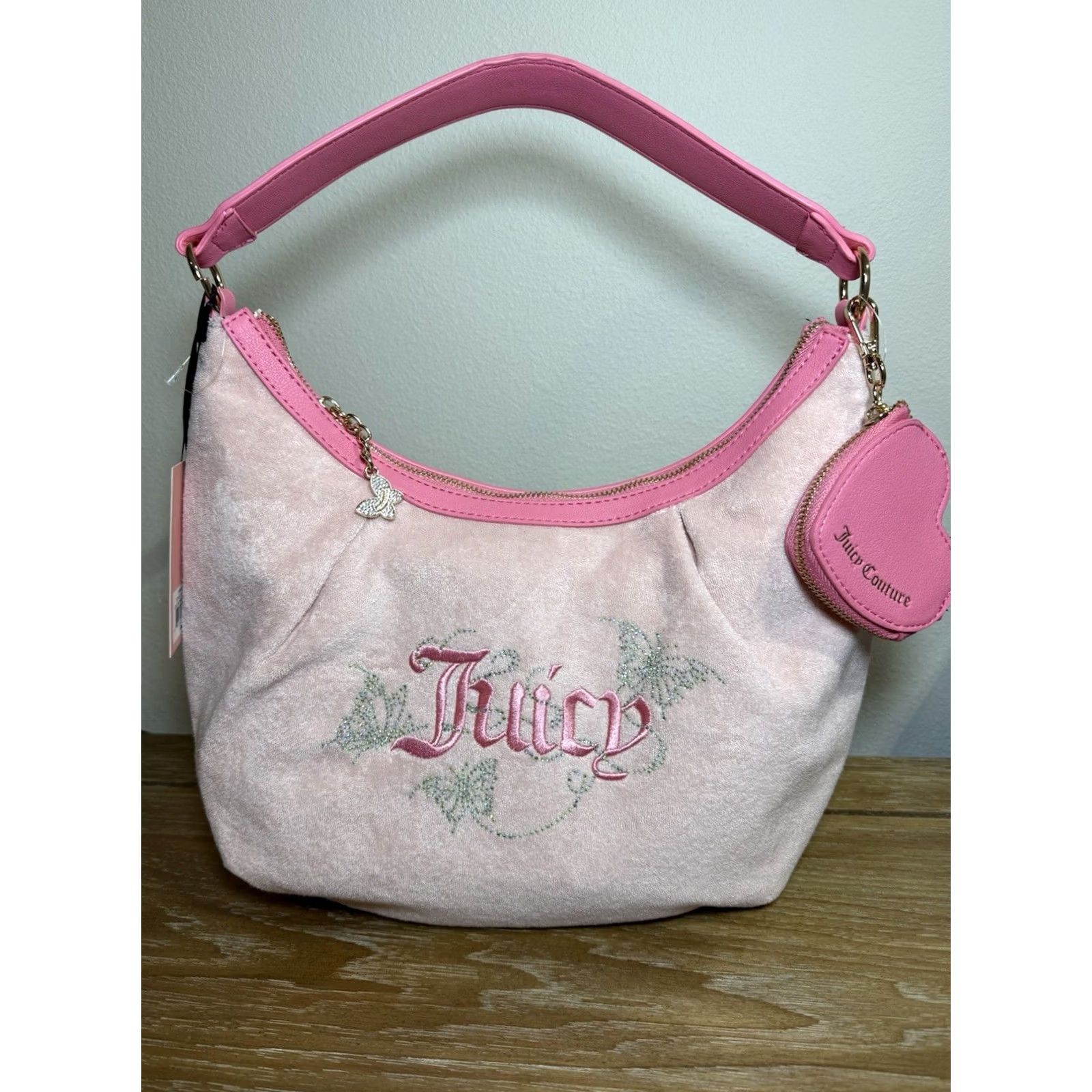 Juicy Couture VINTAGE Juicy Couture Wingin It Terry Hobo Bag Pink Lemonade Butterfly Bling NEW Size ONE SIZE - 2 Thumbnail
