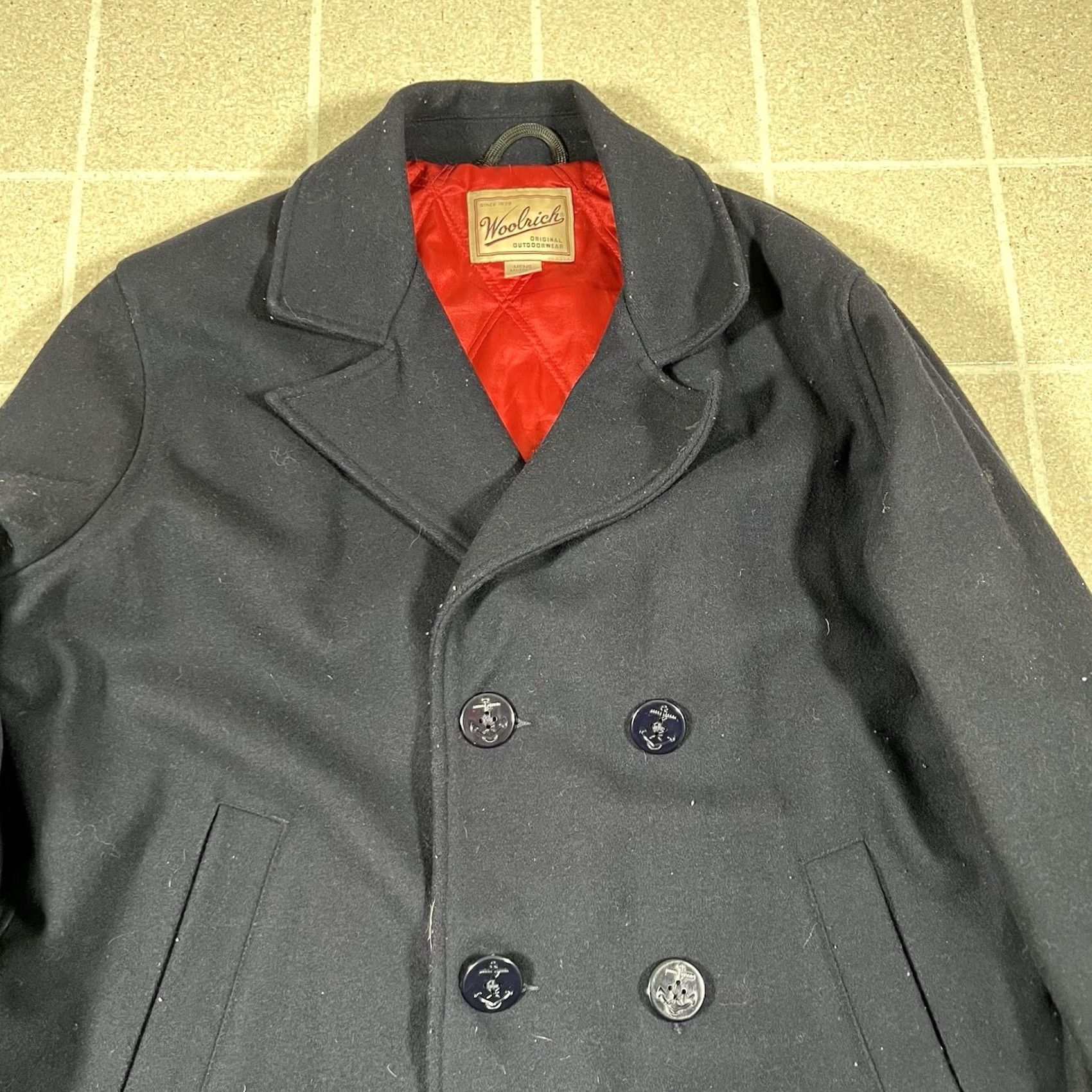 Vintage RARE WOOLRICH MEN NAVY DOUBLE BREASTED WOOL PEA COAT JACKET LINED MEDIUM Blue Wool Size US M / EU 48-50 / 2 - 2 Thumbnail