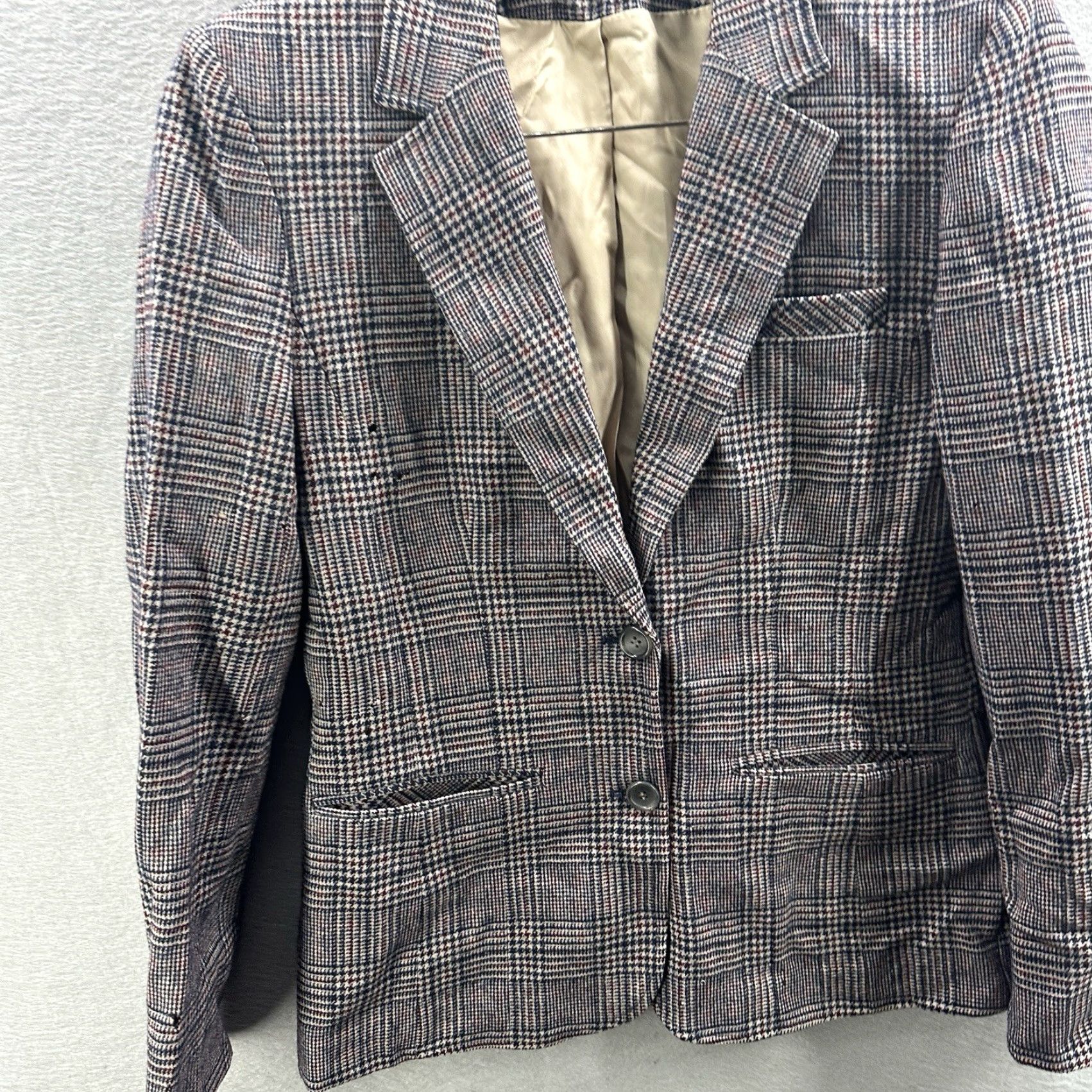 Pendleton VINTAGE Pendleton Wool Blazer Jacket Women M Beige Houndstooth Preppy Vintage Wool Reading Read Blazer Women M Size M / US 6-8 / IT 42-44 - 4 Thumbnail