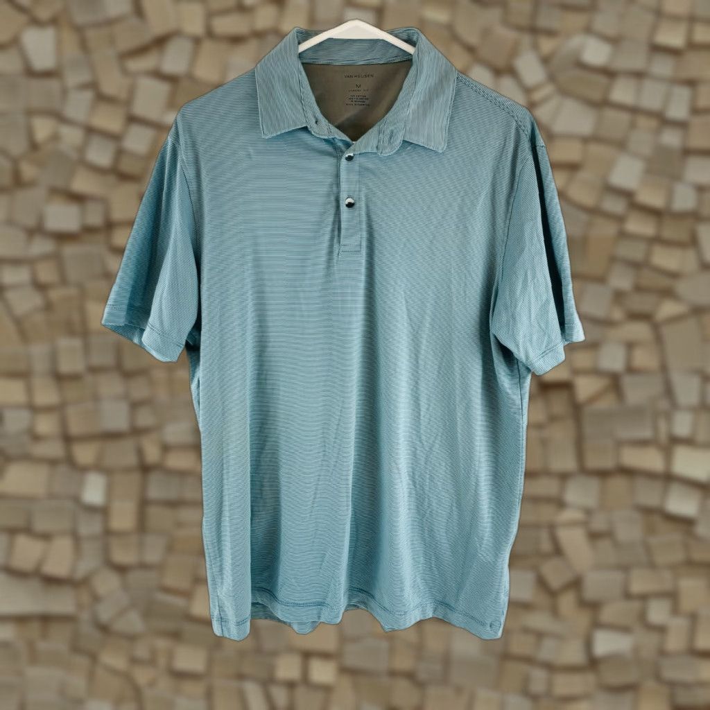 Van Heusen Van Heusen Polo Shirt Men's Size Medium Blue Striped Short Sleeve Classic Fit Shirt Size US M / EU 48-50 / 2 - 1 Thumbnail