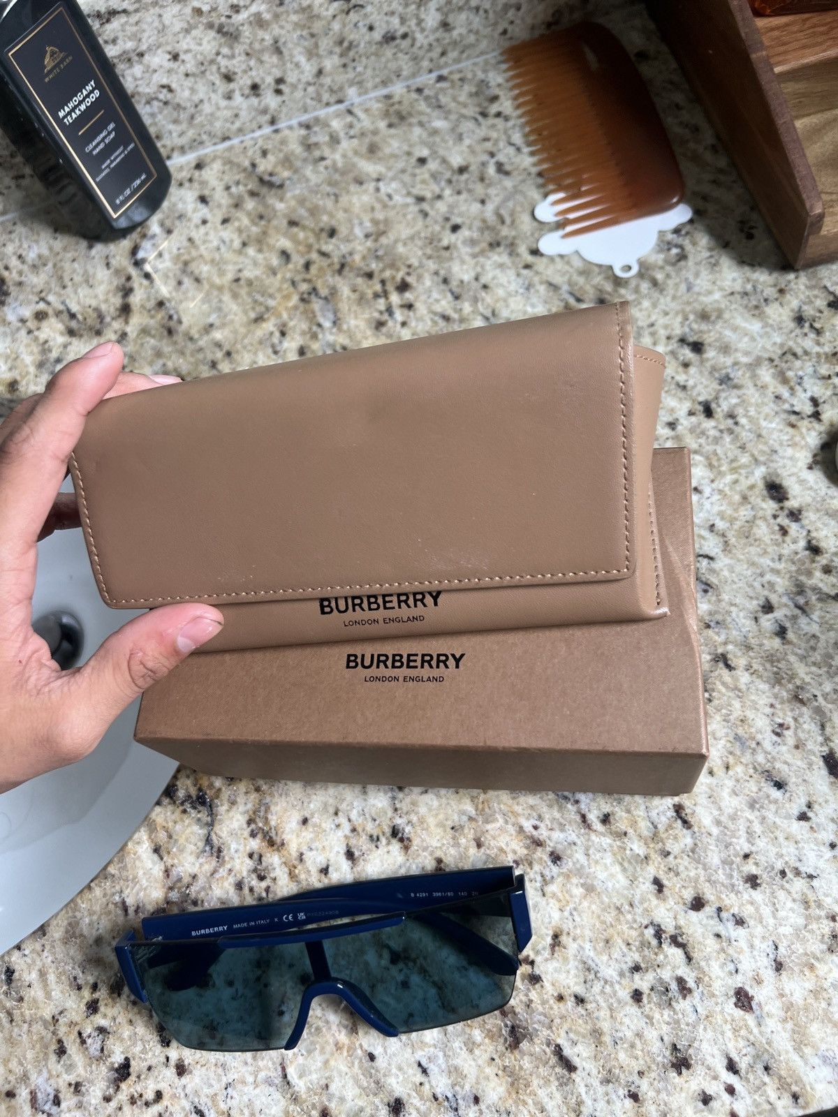 Burberry Burberry BE4291 Sunglasses Men's Blue Rectangle Shape Size ONE SIZE - 4 Thumbnail