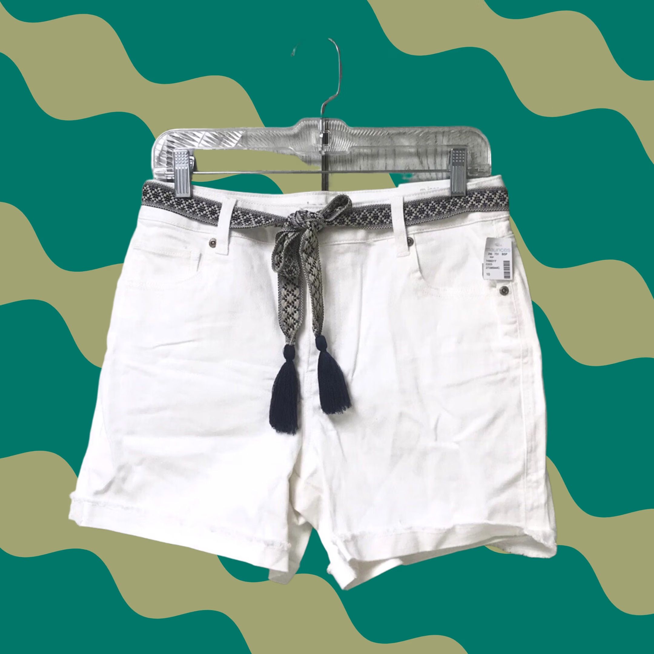Vintage Maurices Women White Bohemian Hipster High-Rise Belted Denim Jean Shorts L 14 Shirt Womens Casual Size 36" / US 14 / IT 50 - 1 Thumbnail