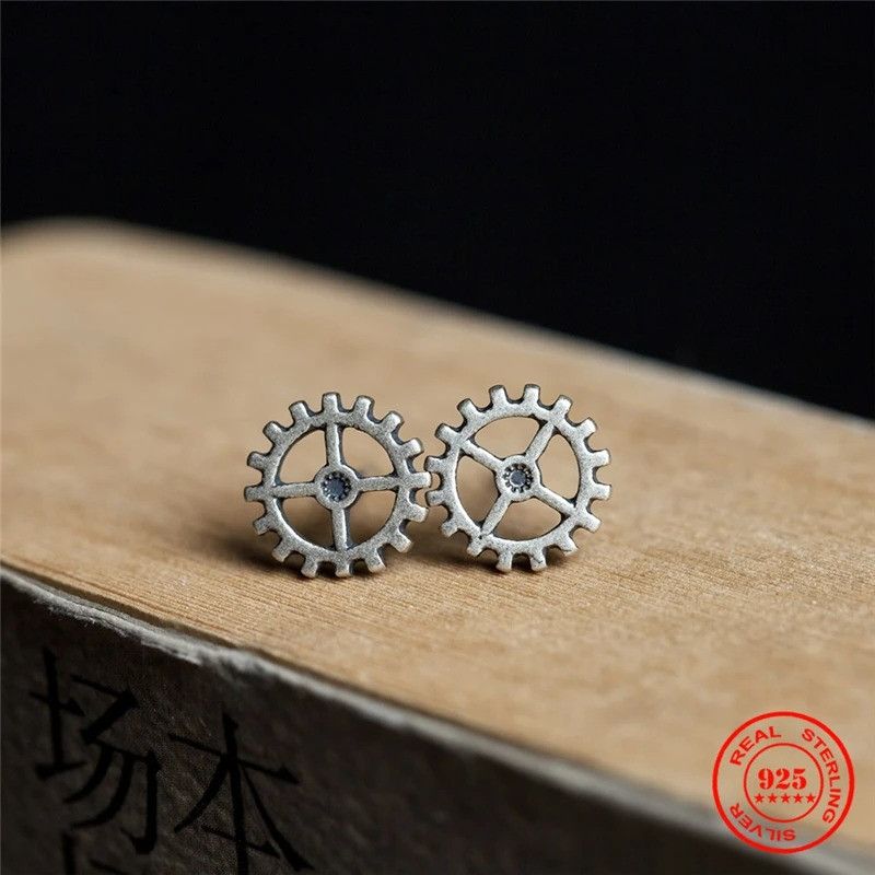 Jewelry Tiny Gear Stud Earrings 925 Sterling Silver Ear Jewelry Gift Size ONE SIZE - 3 Thumbnail