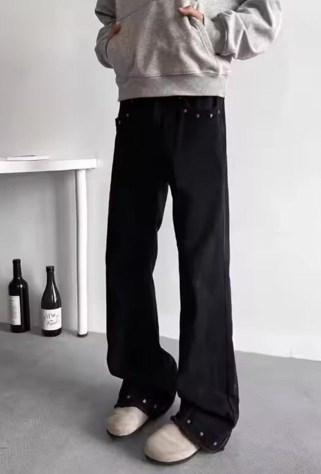 Opium Frayed Button Stud Stacked Flared Jeans