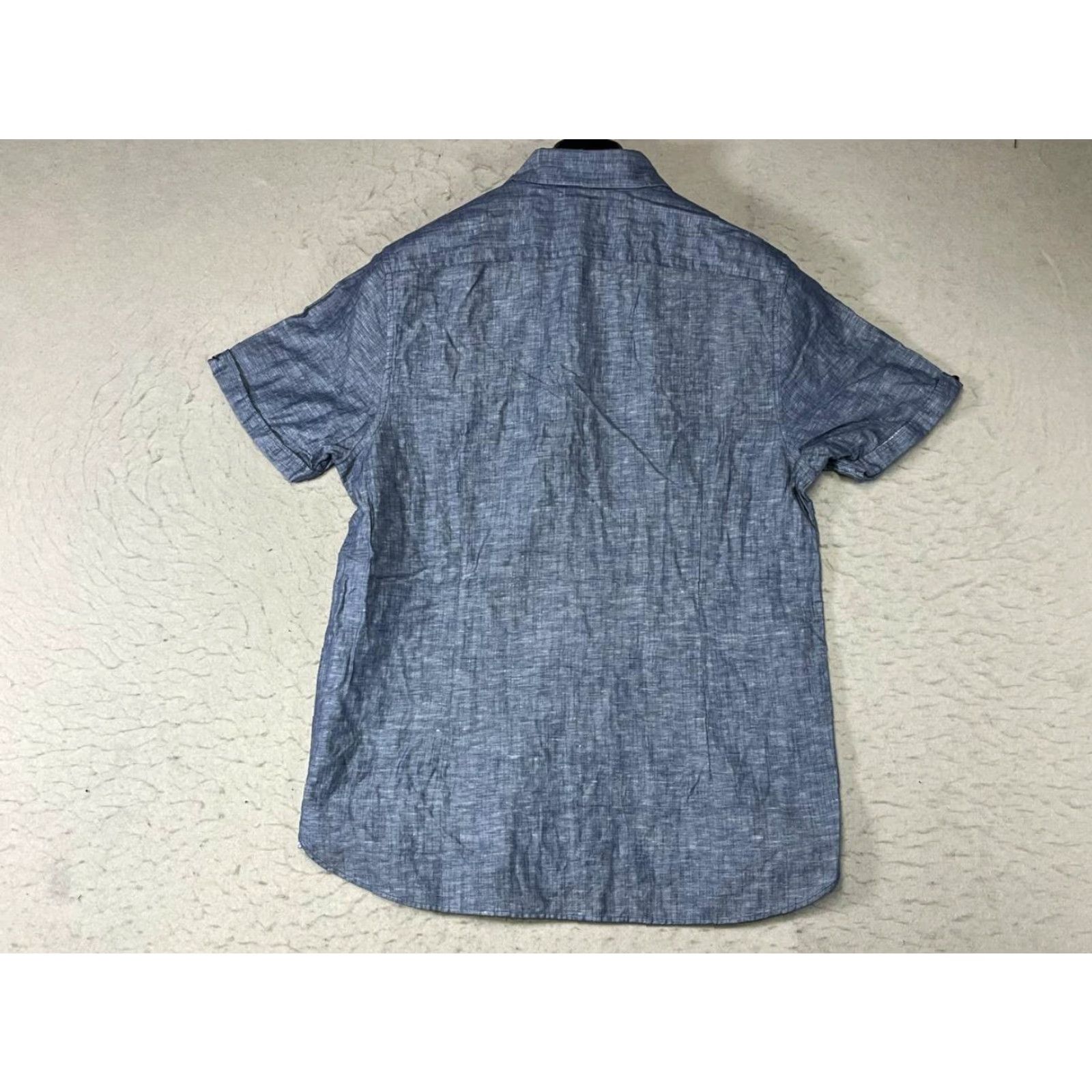 Ted Baker Ted Baker London Men's Button-Down Shirt Short Sleeve Linen Blend Blue 4 Regular with Button-Front Embroidered Mother Of Pearl Lined Buttons Dec Size US S / EU 44-46 / 1 - 2 Thumbnail
