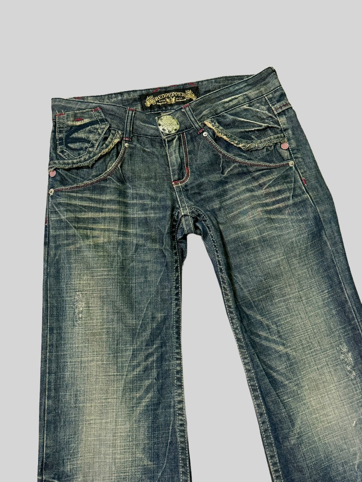 Japanese Brand Flare REDPEPPER Patches Zipper Clawmark Low Rise Denim Size US 29 - 4 Thumbnail