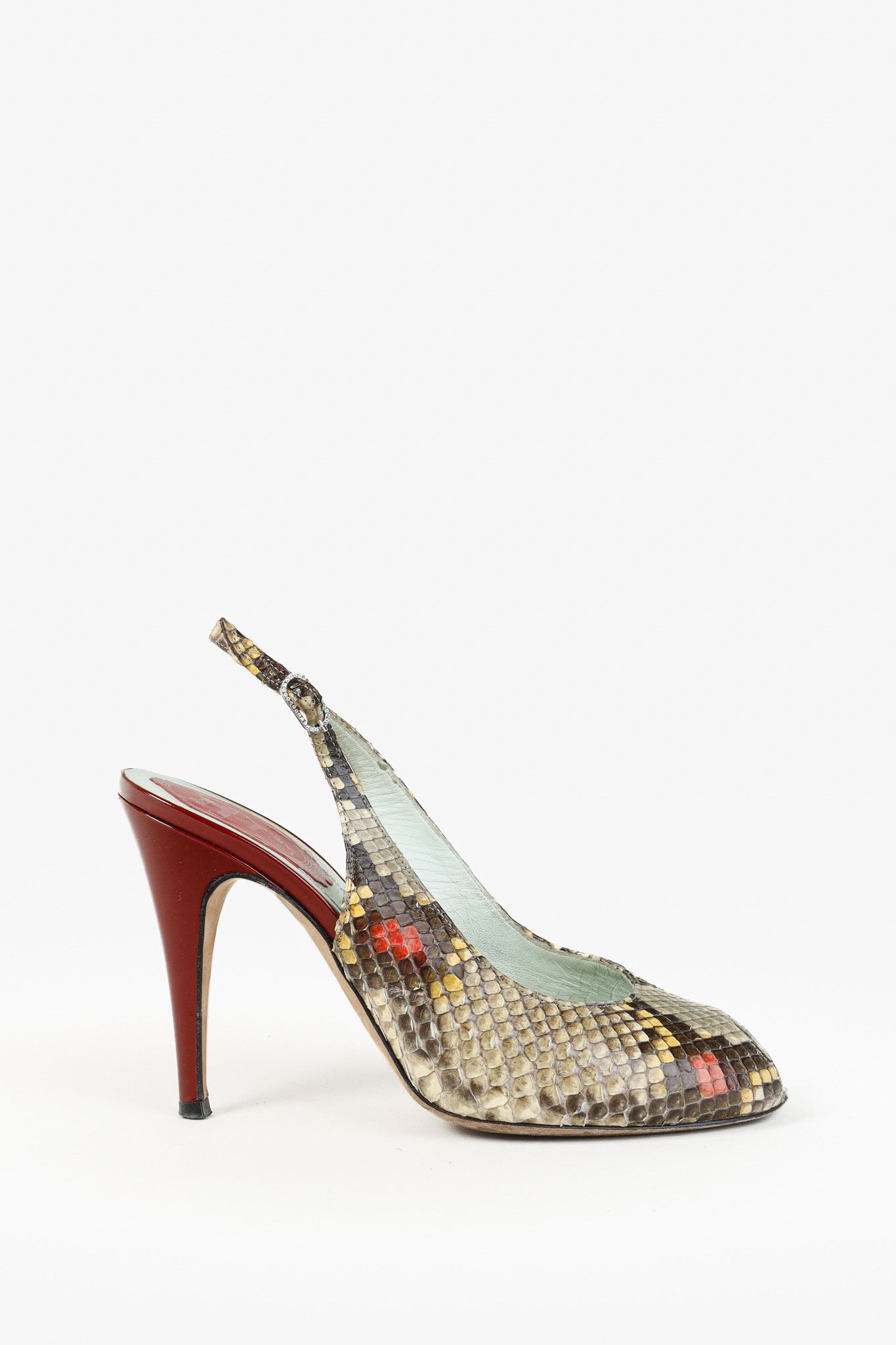 Rene Caovilla Rene Caovilla Snakeskin Peep-Toe Slingback Heels Size US 6.5 / IT 36.5 - 1 Thumbnail