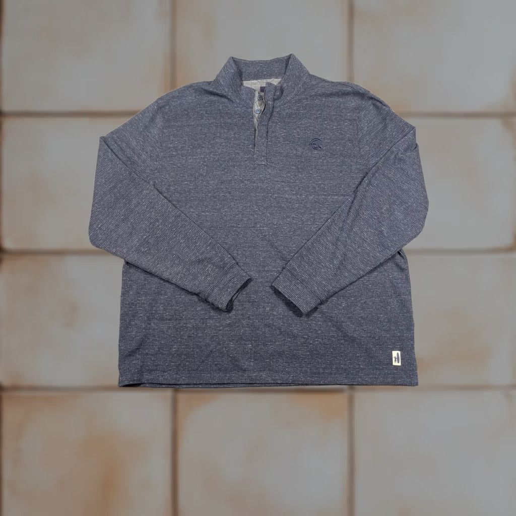 johnnie-O johnnie-O Pullover Mens XL Blue Heather Waffle Knit Button Mock Neck Sweater Size US XL / EU 56 / 4 - 1 Thumbnail