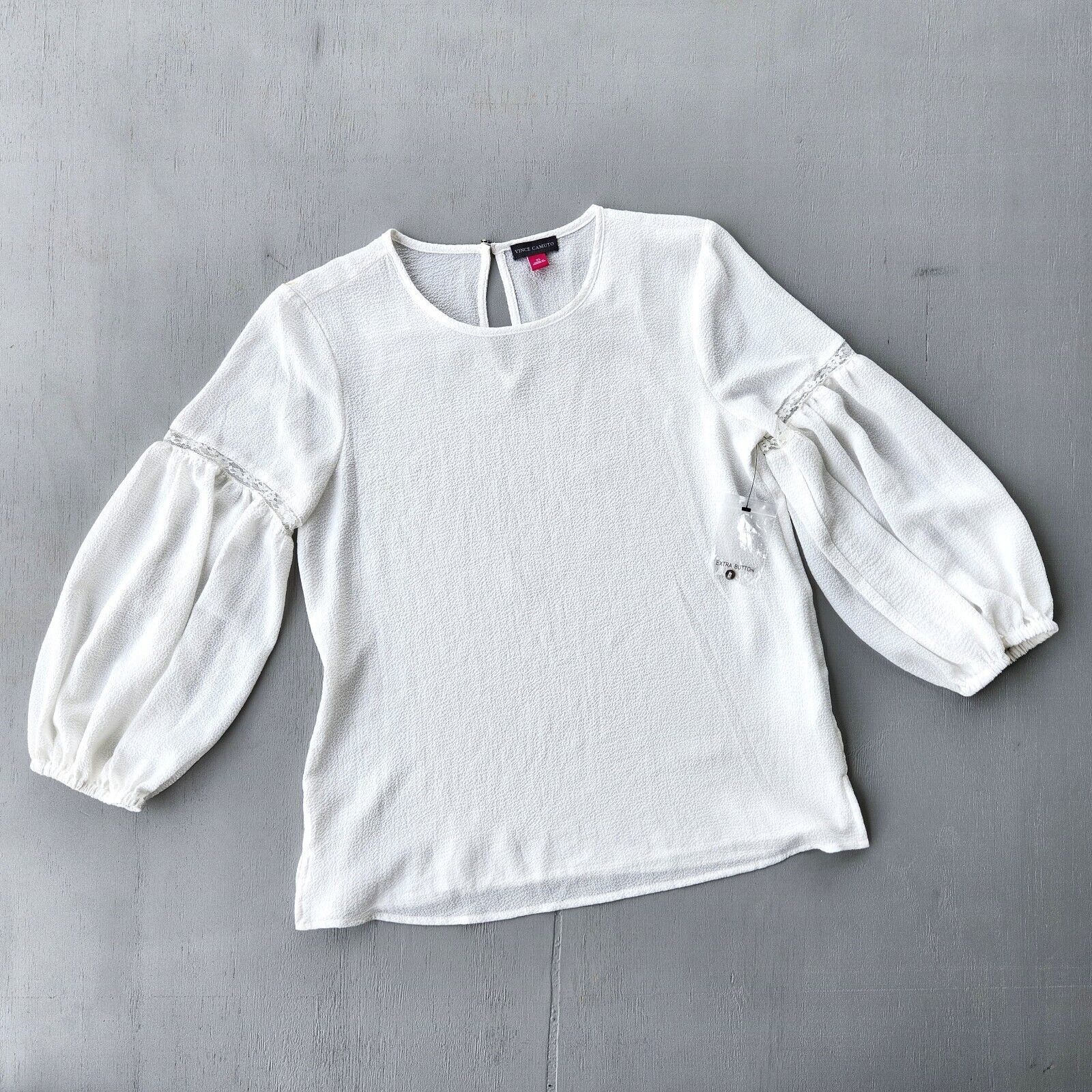 Vince Camuto Vince Camuto Women Ivory Crepe Balloon Sleeve Blouse Size XS Size XS / US 0-2 / IT 36-38 - 5 Thumbnail