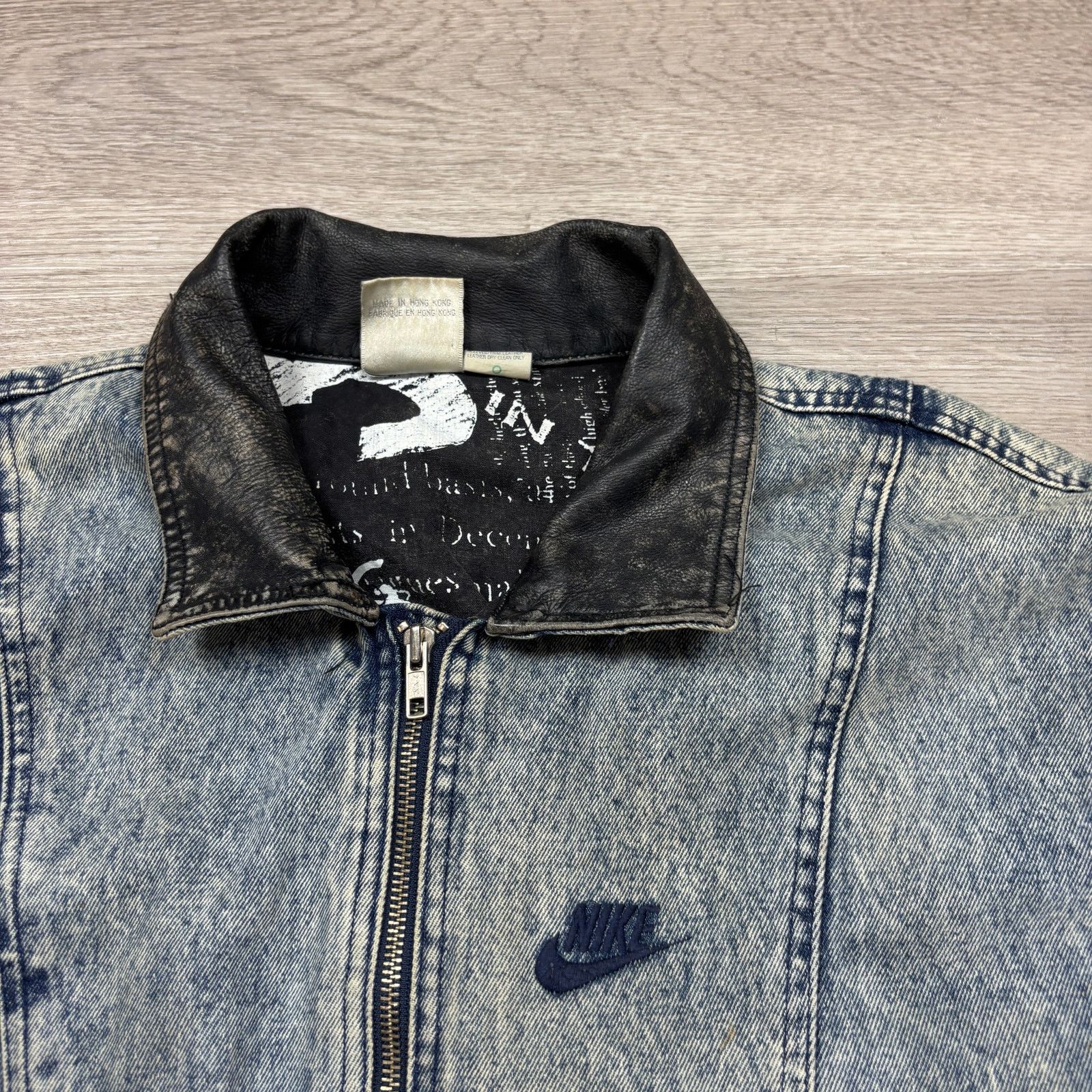 Nike × Vintage VTG 80s 90s Nike Force Denim Leather Bomber Jacket Men's M Size US M / EU 48-50 / 2 - 3 Thumbnail