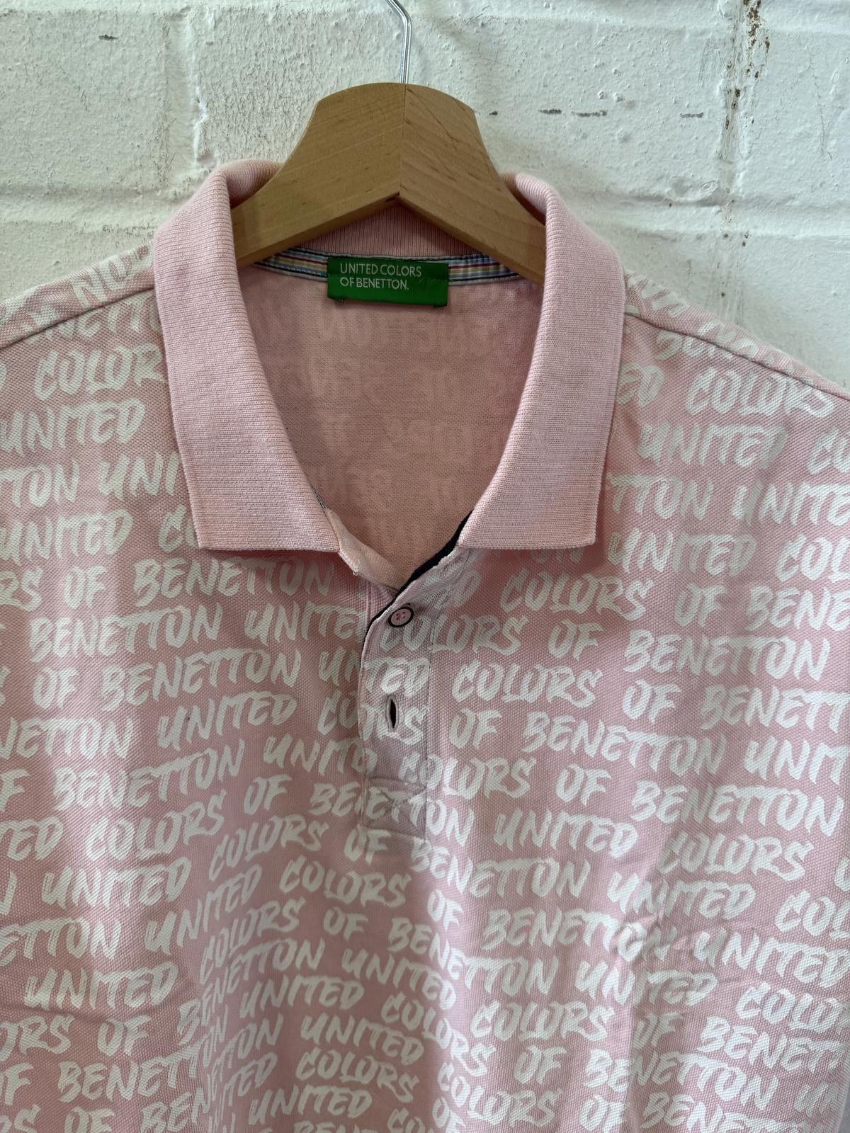 Benetton Benetton Pink Polo Shirt with Logo Print Size L / US 10 / IT 46 - 2 Thumbnail