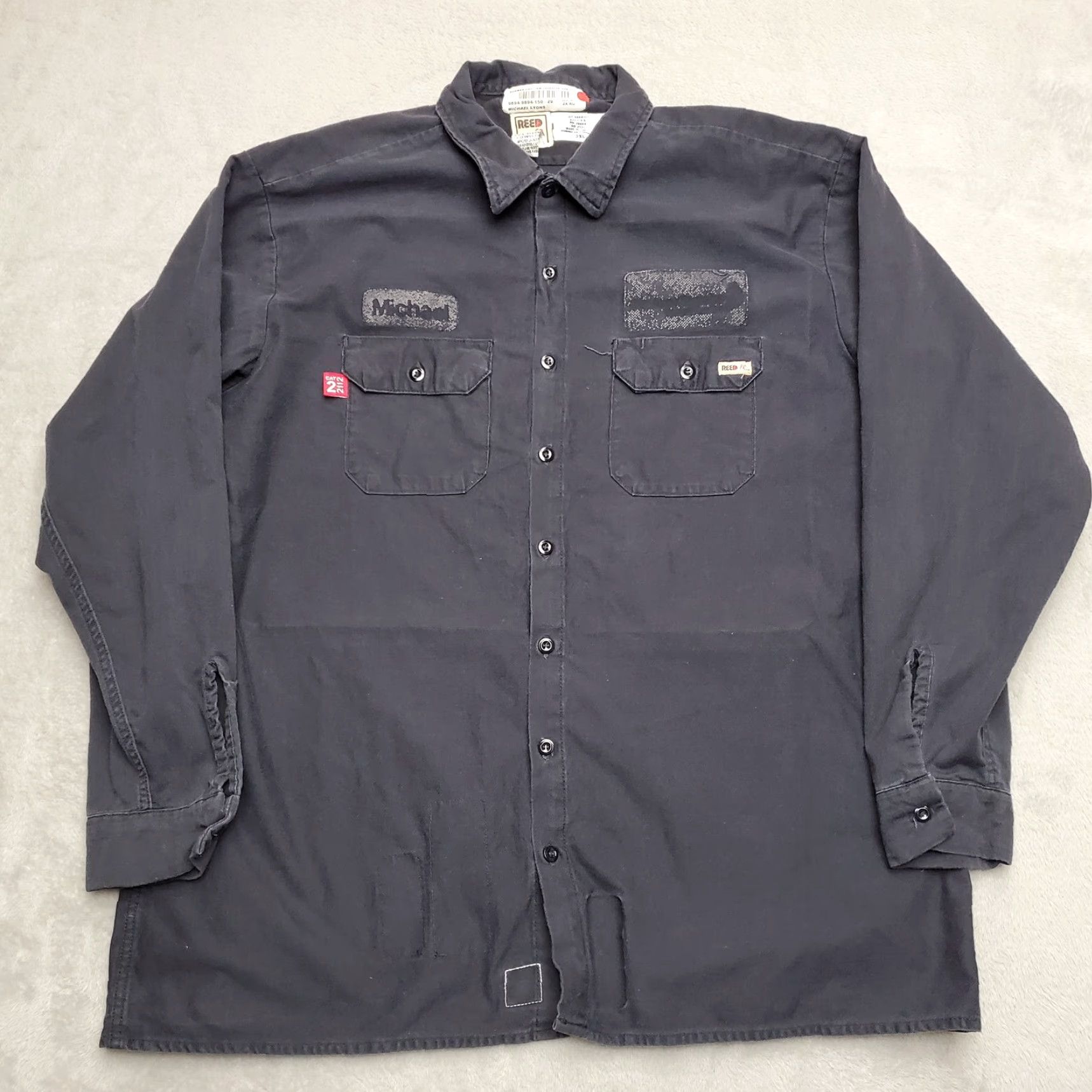 Vintage Reed FR Shirt Men 2XL Navy Black Flame Fire Resistant Long Sleeve Twill Workwear Size US XXL / EU 58 / 5 - 2 Thumbnail