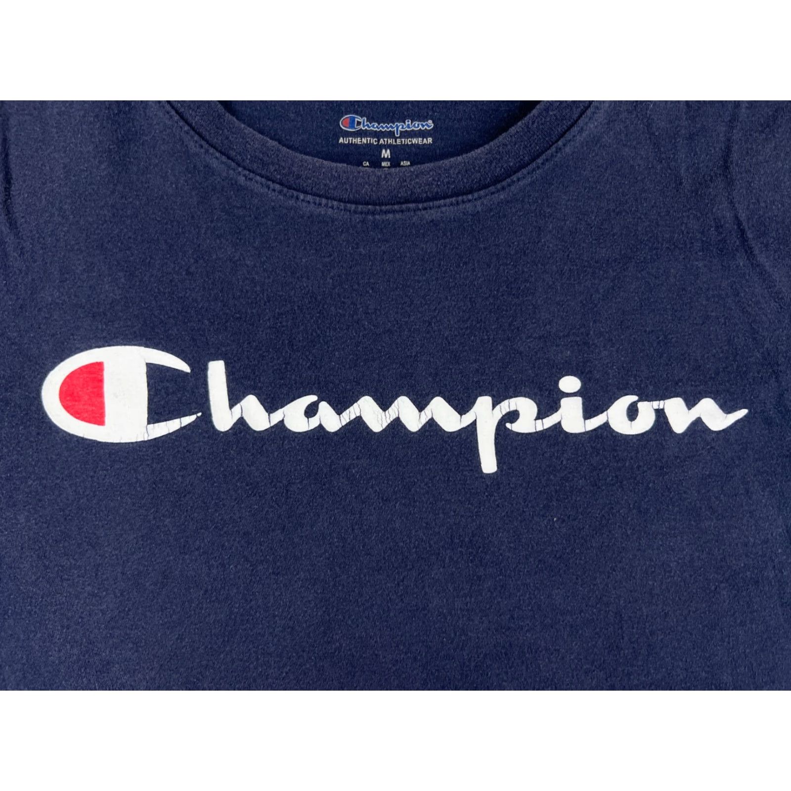 Champion Champion Logo T-Shirt Mens Medium Blue Short Sleeve Crew Neck 100% Cotton Athletic Retro Sports Size US M / EU 48-50 / 2 - 3 Thumbnail