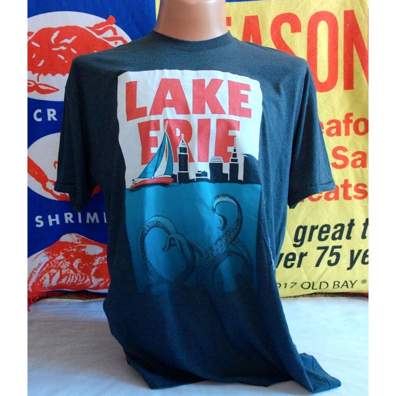Vintage LAKE ERIE MONSTER graphic T Shirt Men 2XL Kay-Em Apparel Blue Graphic Print 2020s USA Marine Ocean Nautical Varsity Beach Shirt Mens Size US XXL / EU 58 / 5 - 2 Thumbnail