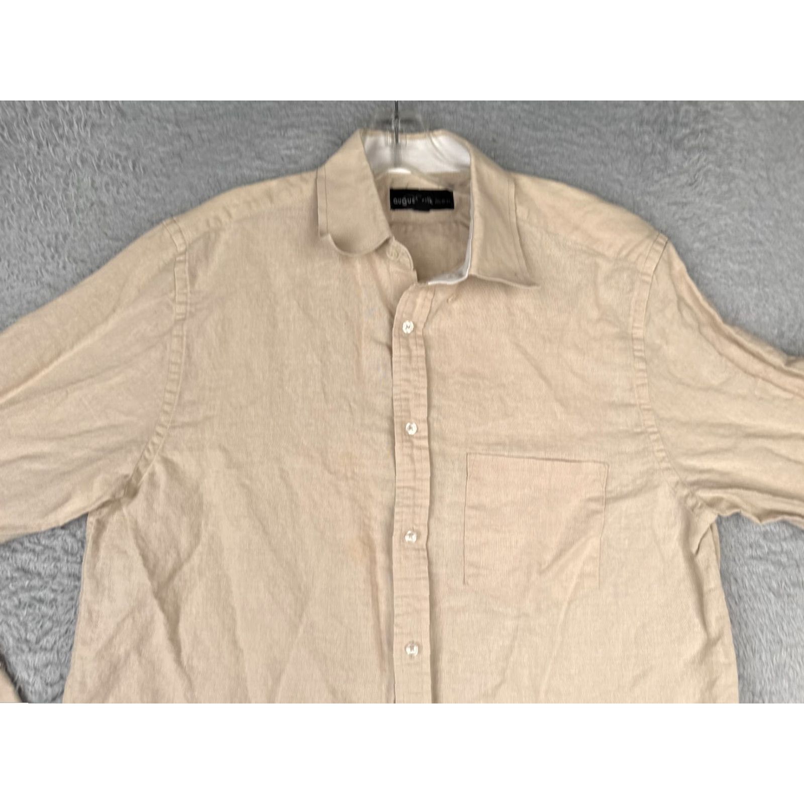 Vintage August Silk Button-Up Shirt Men Medium Beige 100% Cotton Long Sleeve Pockets Casual Workwear All Seasons Fall Spring Summer Winter (M) Mens Size US M / EU 48-50 / 2 - 4 Thumbnail