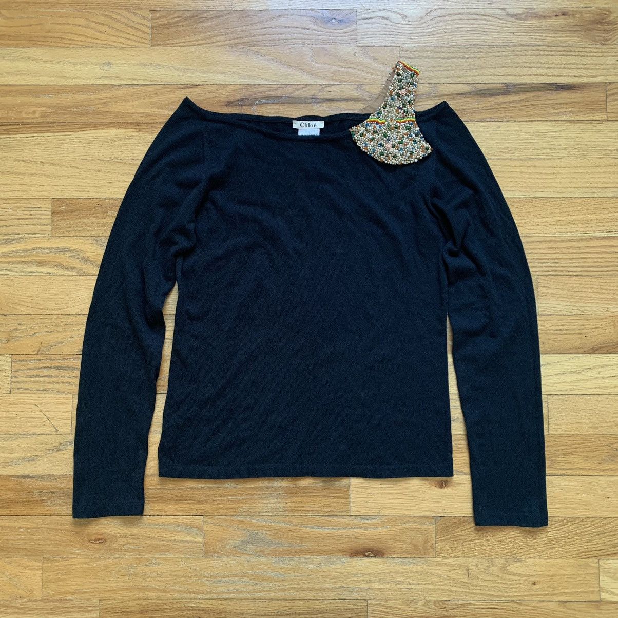 image of Chloe x Phoebe Philo Ss2002 Beaded Shoulder Strap Top in Black, Women's (Size Medium)