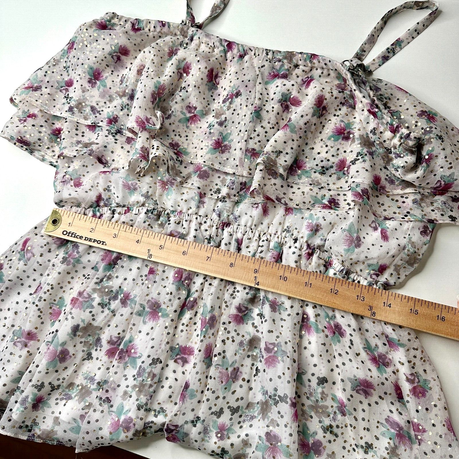 Other NWT Ella Moss White Purple Gold Dot Spaghetti Ruffle Top L Size L / US 10 / IT 46 - 11 Thumbnail