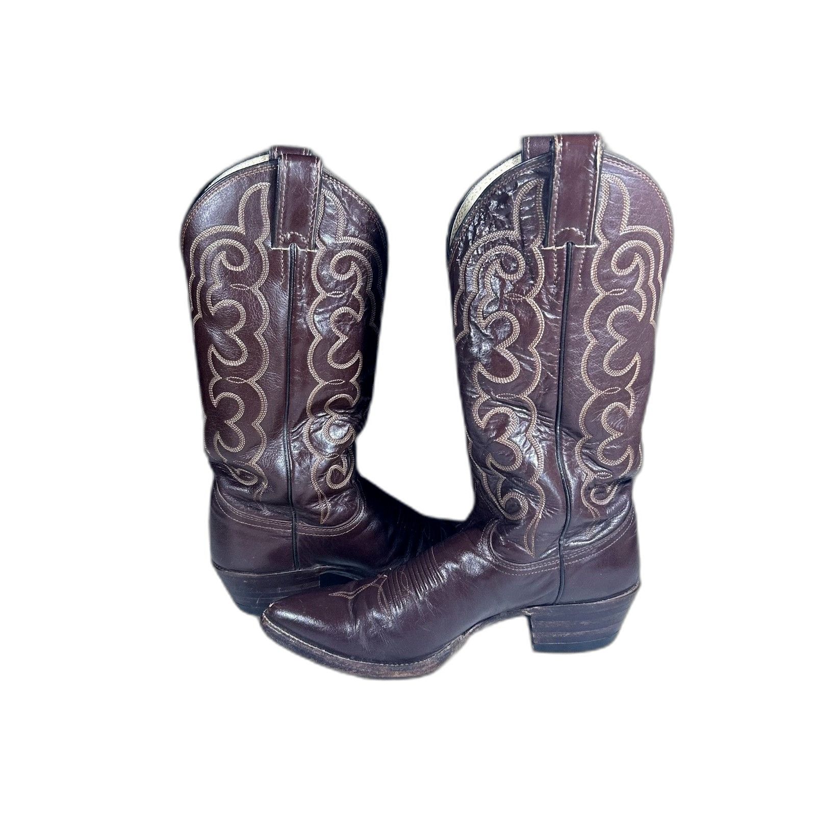 Justin Boots Justin Brown Leather Cowboy Boots Embroidered #4596 Mens 6D Size US 6 / EU 39 - 4 Thumbnail