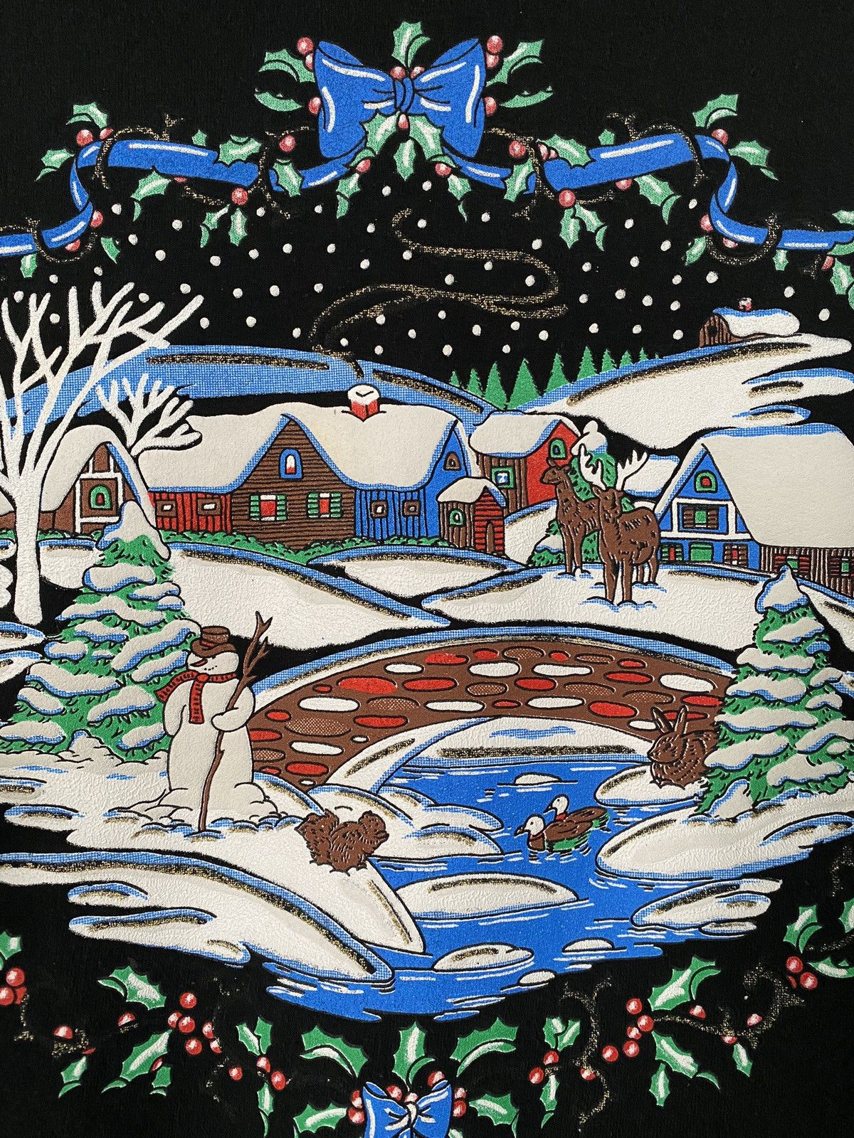 Fruit Of The Loom VTG 90’s Holiday Winter Snow Scene Snowman Cabin Sweatshirt Size L / US 10 / IT 46 - 2 Thumbnail