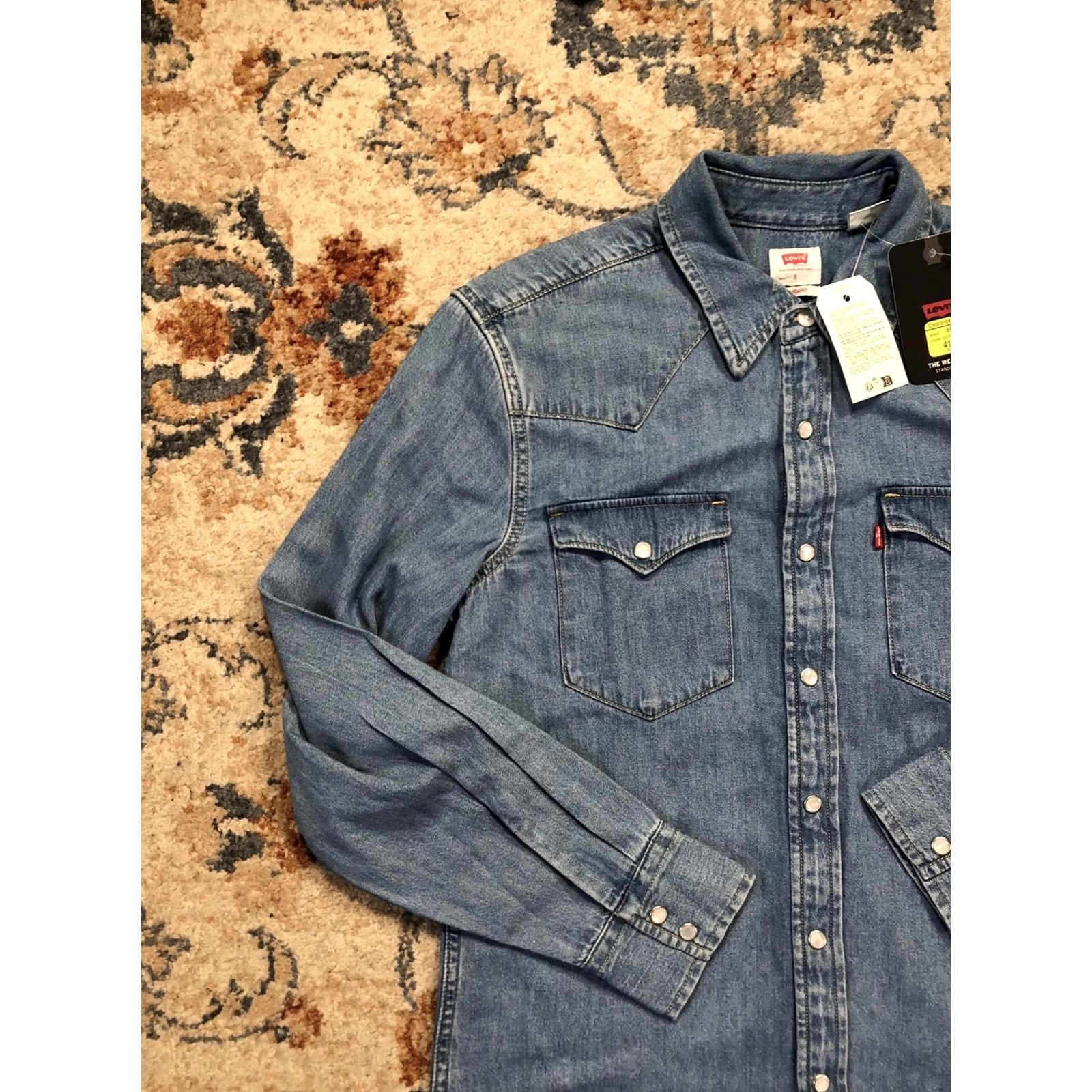 Levi's Levi's Shirt Mens S Blue Denim Western Snap Front Long Sleeve Standard Fit Size US S / EU 44-46 / 1 - 3 Thumbnail