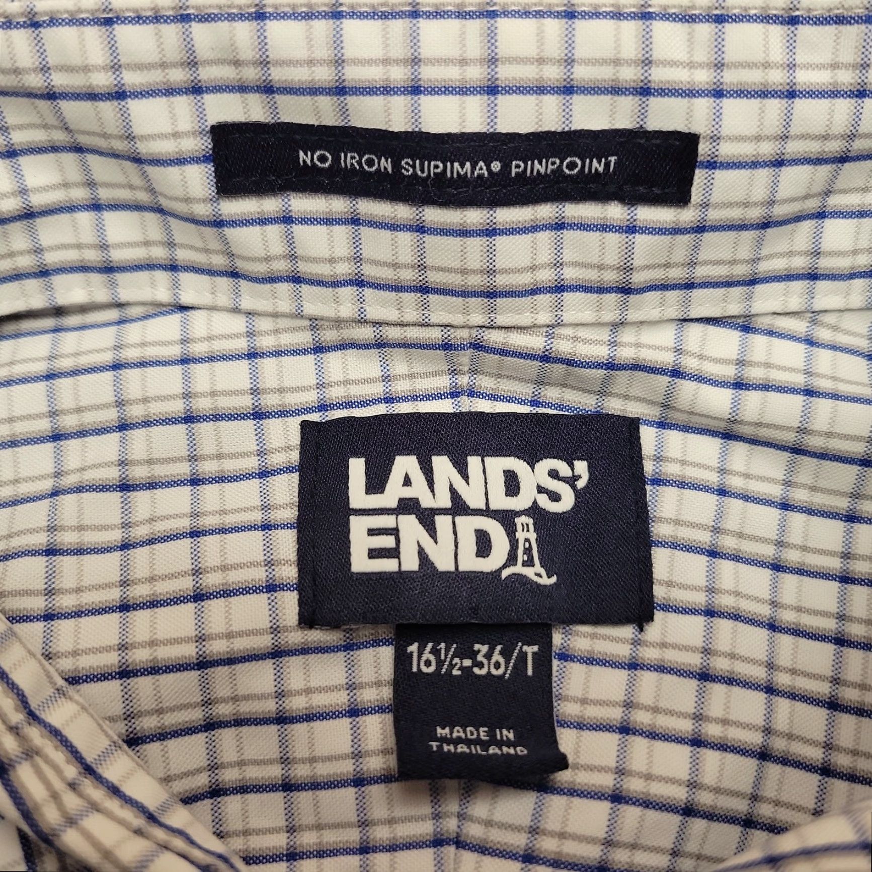 Lands' End Lands End Men Shirt 16.5 36 Tall Blue No Iron Pinpoint Oxford Button Down Dress Shirt Mens Blue 16.5 36 Tall Button-Up Casual Business Regular Fit Size 46R - 3 Thumbnail
