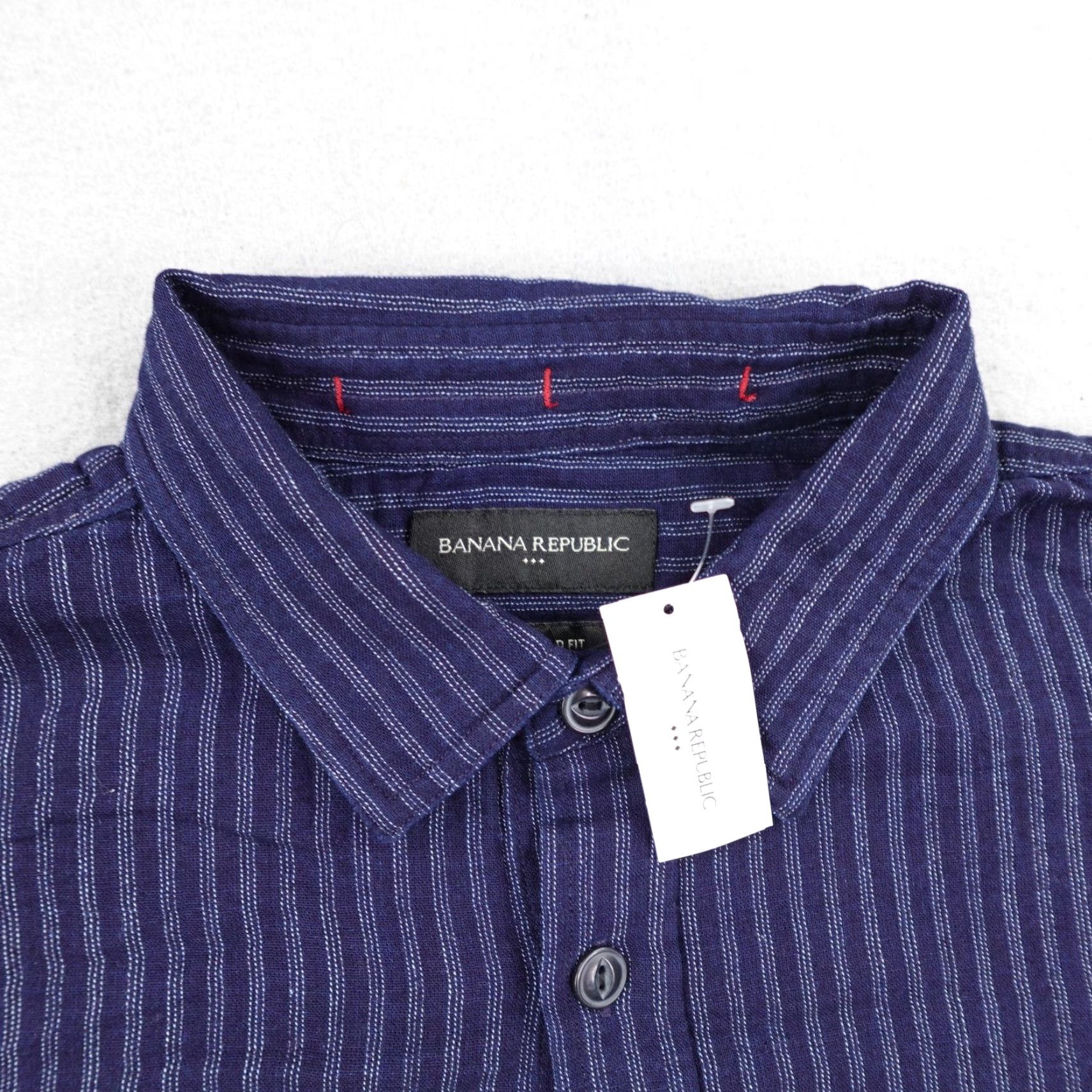 Banana Republic Banana Republic Shirt Men M Indigo Blue Striped Button-Up Long Sleeve — New with Tags, Casual/Workwear Size US M / EU 48-50 / 2 - 2 Thumbnail