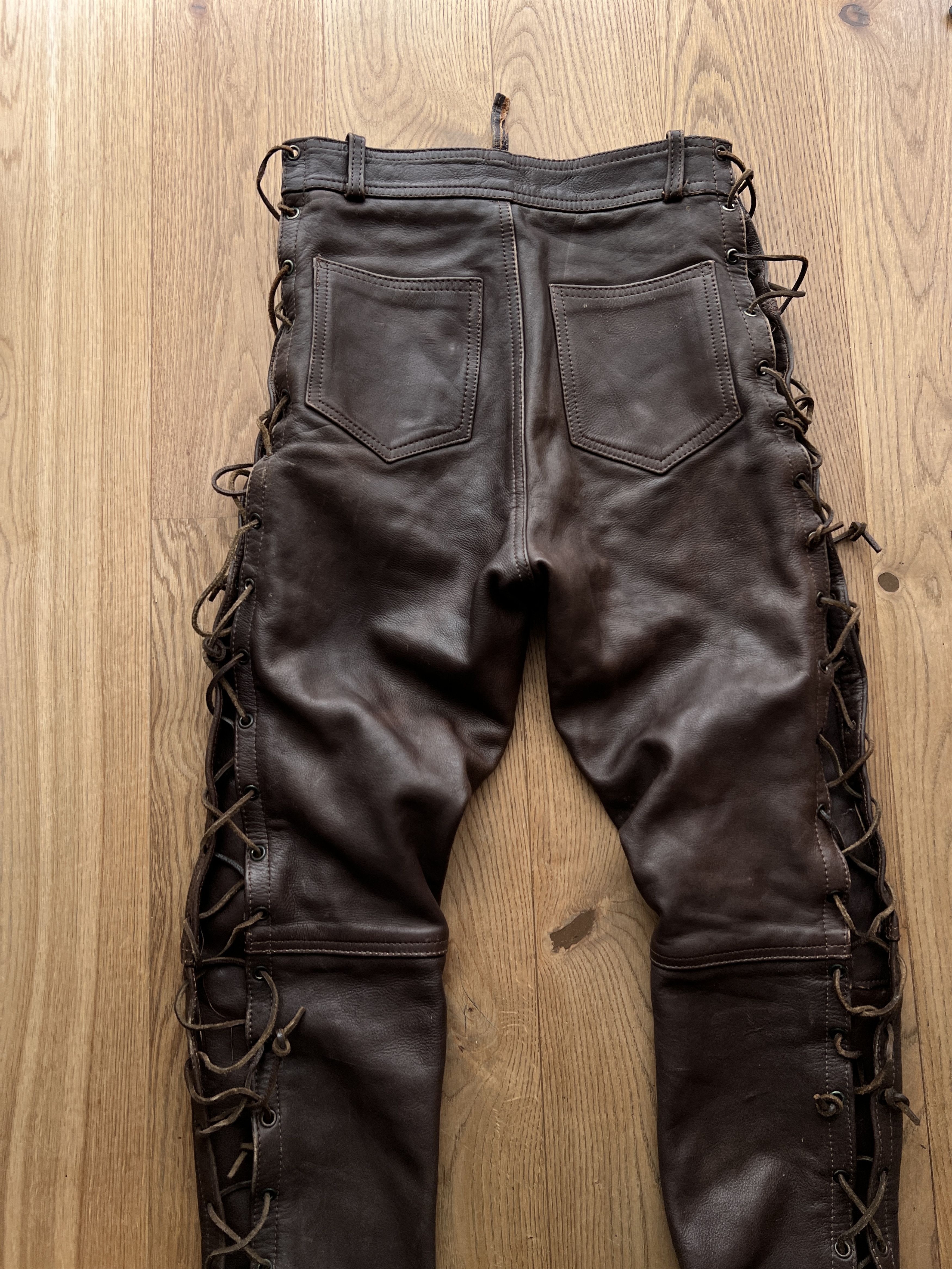 Genuine Leather Crazy! Cowboy core lace up leather pants opium avant garde S Size US 29 - 12 Thumbnail