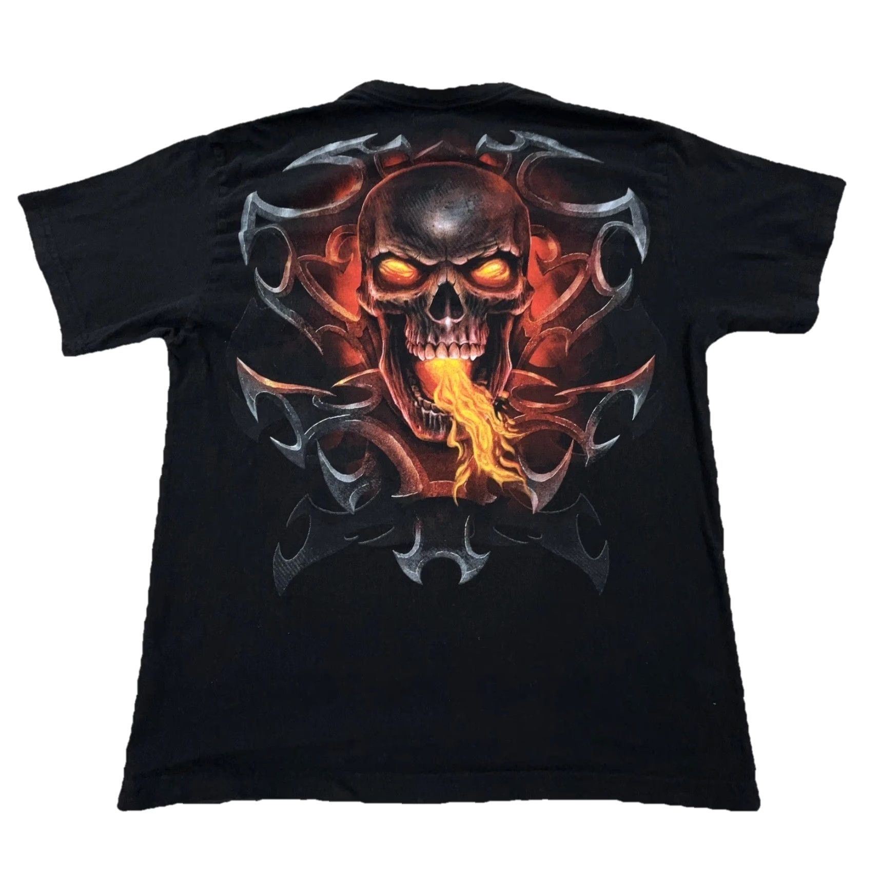 Vintage VINTAGE Spiral T-Shirt Men L Black Skull Fire Flames Dragon Tattoo Shirt Size US L / EU 52-54 / 3 - 2 Thumbnail