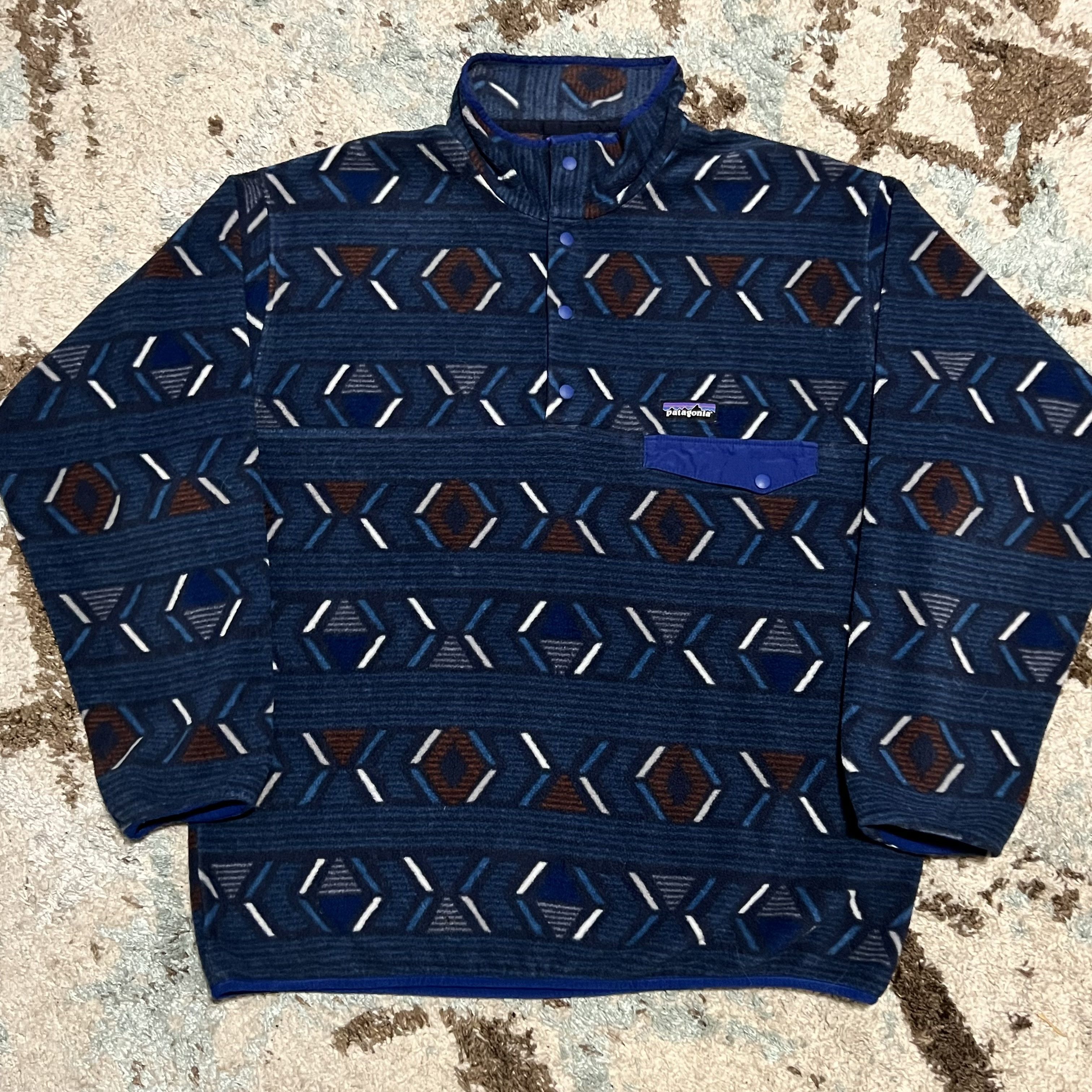 image of Patagonia Synchilla Aztec Geometric Snap T Sweater Large in Navy, Men's