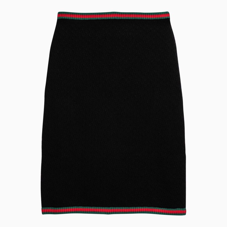 Gucci o1d2blof0824 Cotton Lace Midi Skirt With Web Motif in Black Size 27" / US 4 / IT 40 - 1 Thumbnail