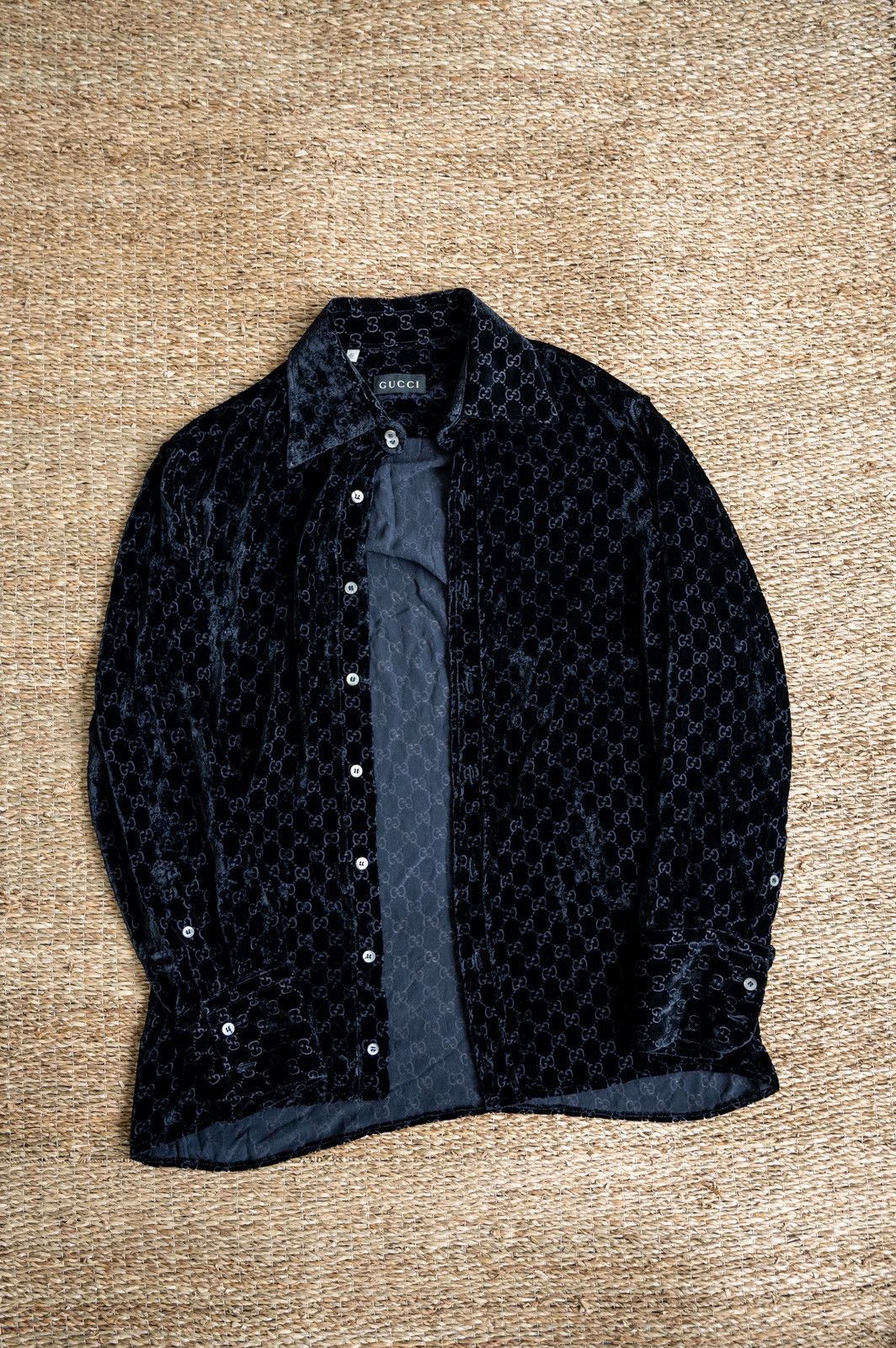 Gucci by Tom Ford AW1997 velvet monogram button up shirt