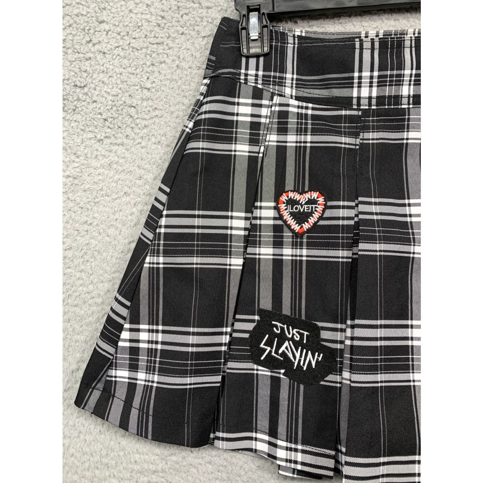 Vintage No Boundaries Mini Skirt Junior's Size XS Black White Plaid Pleated Patchwork Skirt Boys Girls Size 26" / US 2 / IT 38 - 2 Thumbnail