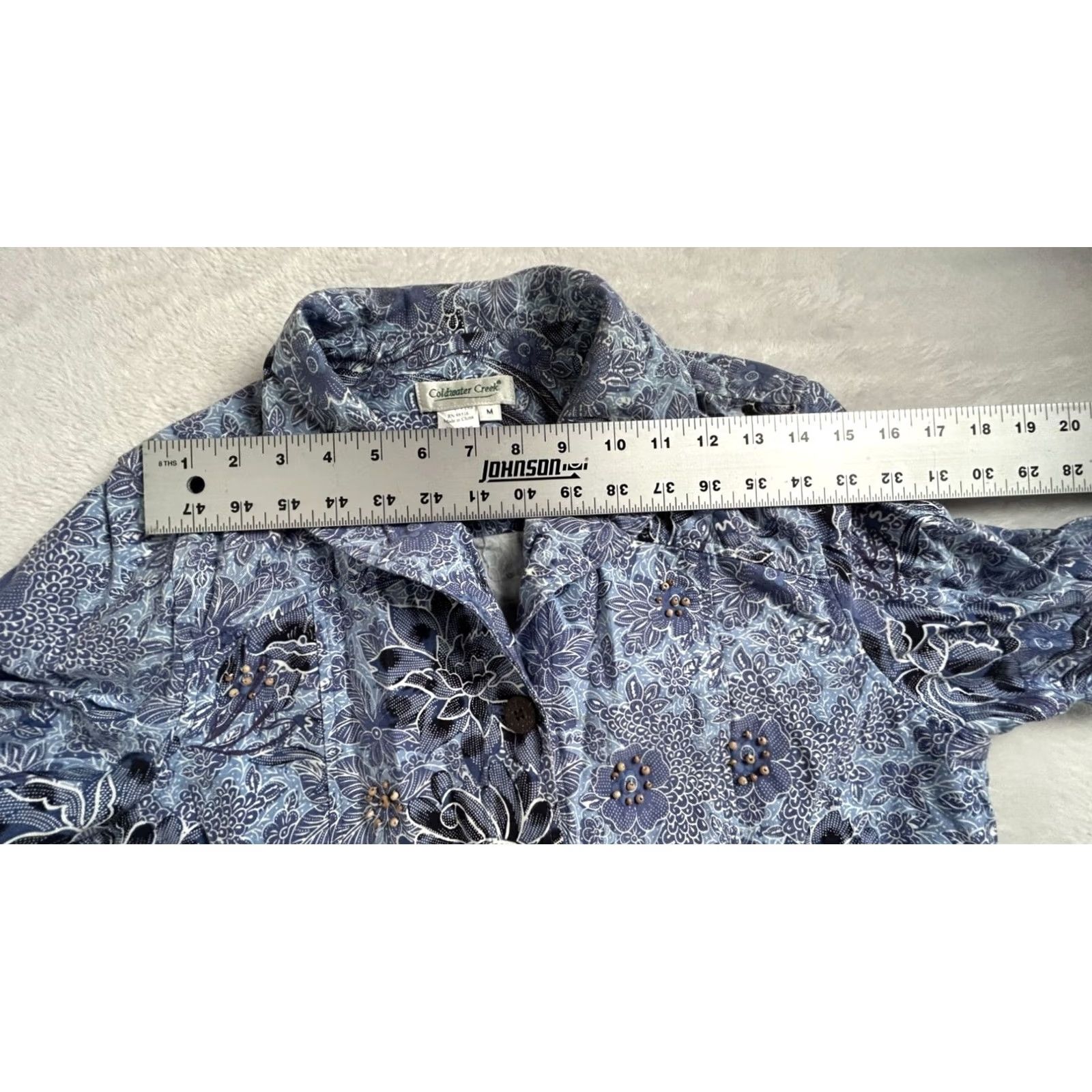 Coldwater Creek Coldwater Creek Womens Blue Floral Beaded Button-Front Jacket Medium Lightweight Size M / US 6-8 / IT 42-44 - 5 Thumbnail