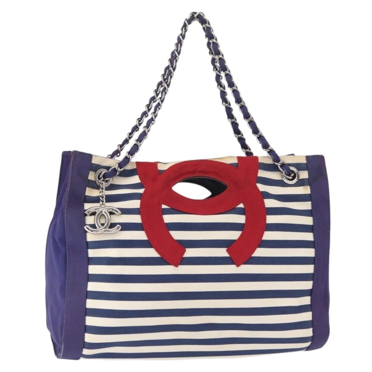 Chanel Chanel Mariniere Chain Tote Striped Canvas Size ONE SIZE - 1 Thumbnail