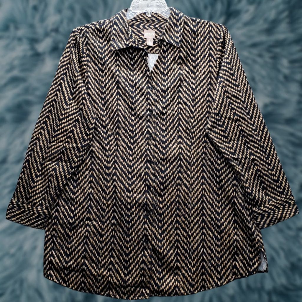 Vintage Chico's Womens XL Multi Chevron Print Tunic Shirt Long Sleeve Collared Button Up Size XL / US 12-14 / IT 48-50 - 1 Thumbnail