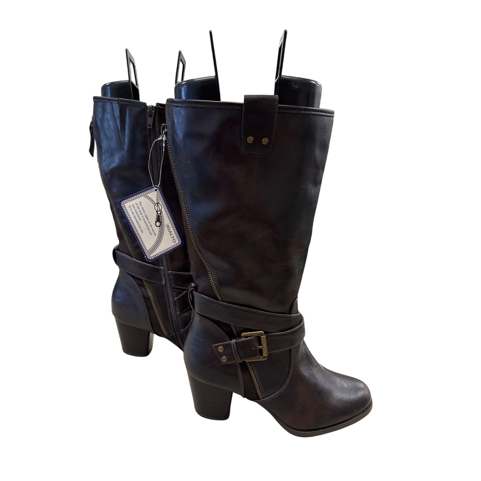Designer Rialto Womens Brown Leather Knee-High Boots Size 10M SKU 696 Size US 10 / IT 40 - 3 Thumbnail