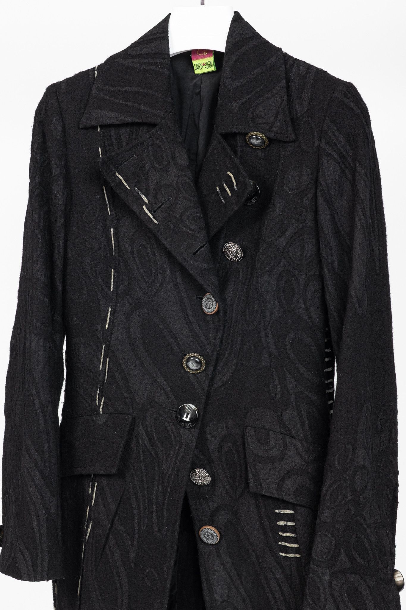 Other Save the Queen Black Wool-Jacquard Coat Size M / US 6-8 / IT 42-44 - 3 Thumbnail