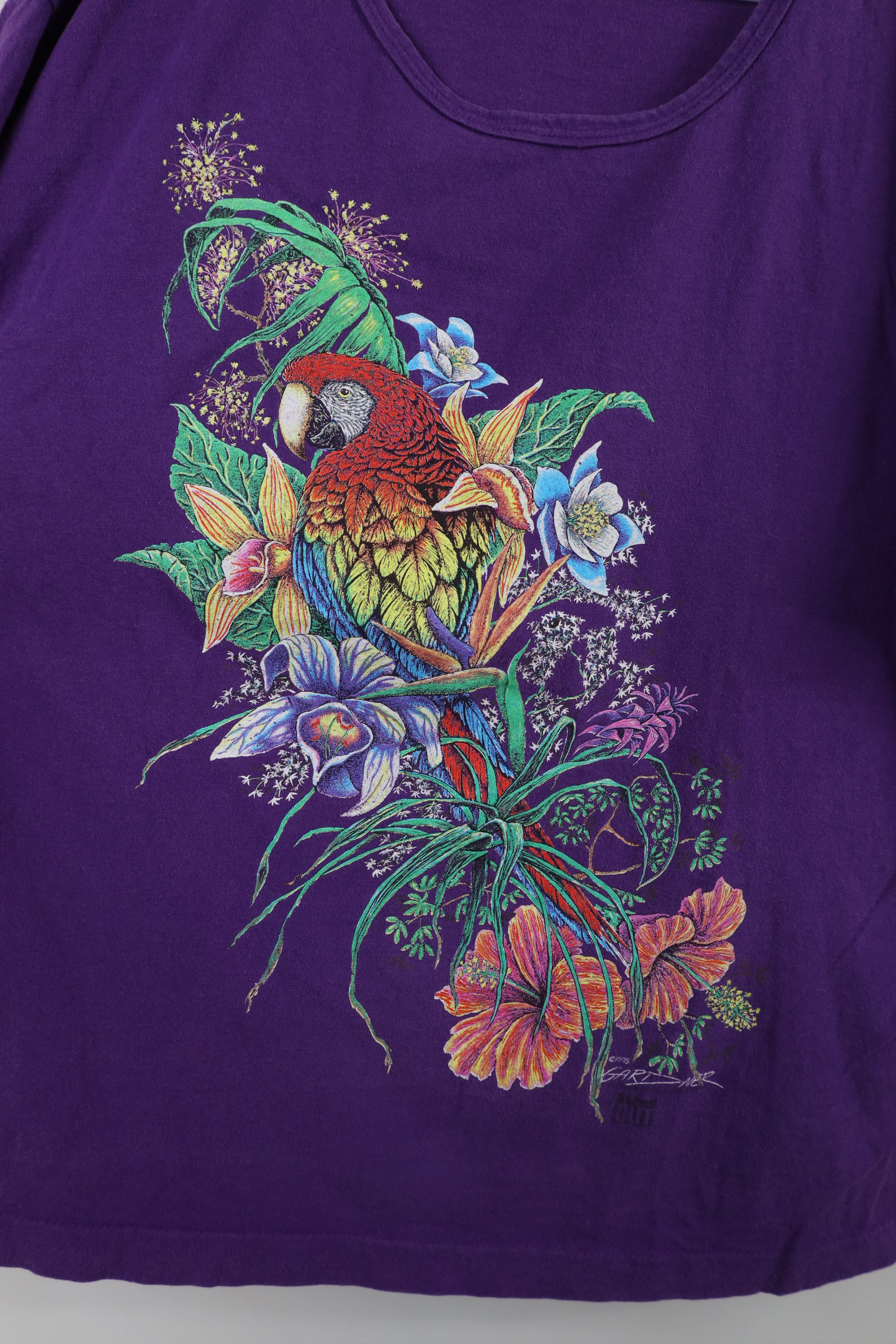 Vintage Vintage 90s Streetwear Parrot Bird Flower T-Shirt Purple USA Size L / US 10 / IT 46 - 4 Thumbnail