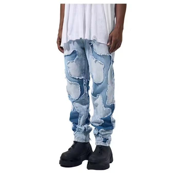 image of Blue Patchwork Denim Jeans, Men's (Size 34)