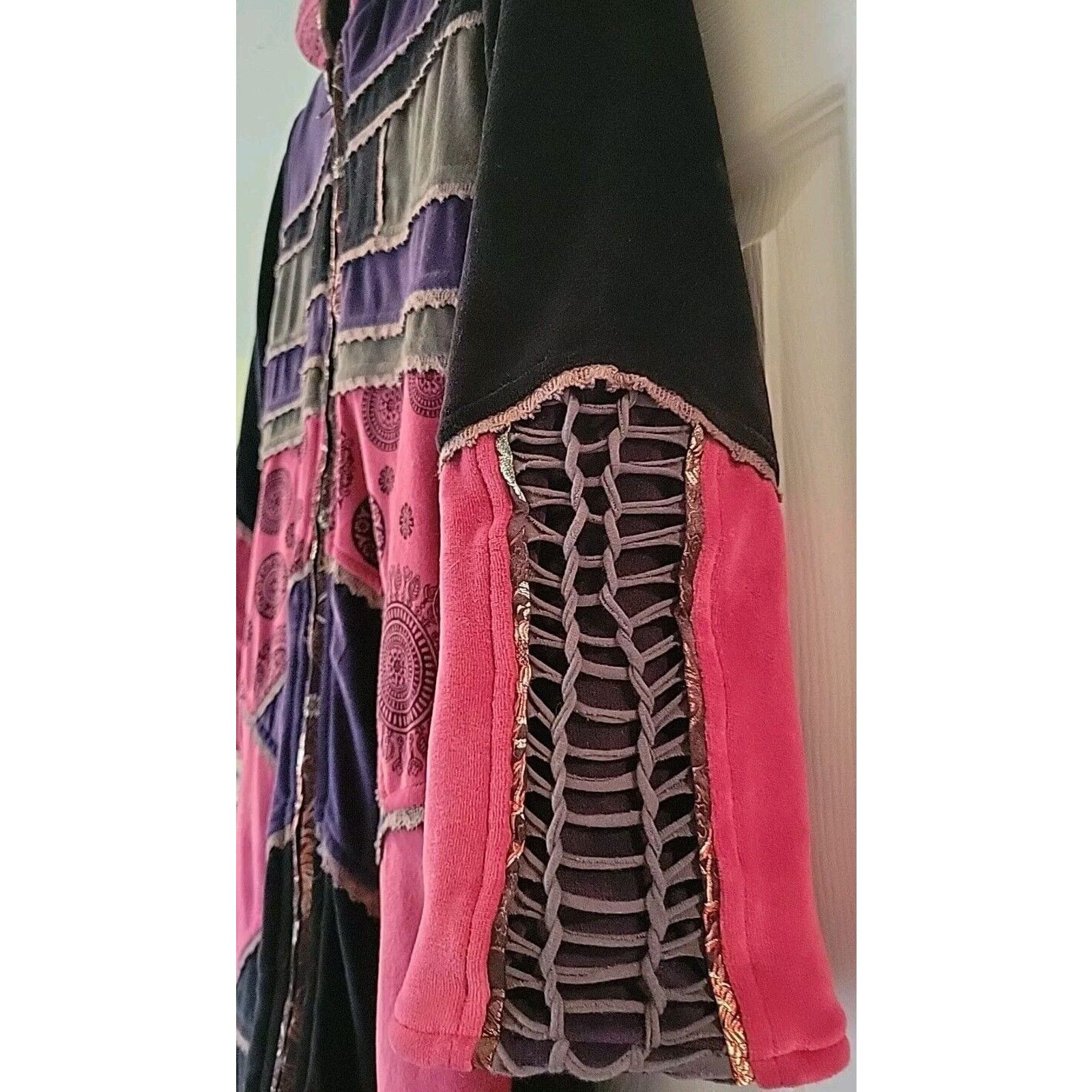 Other Collection Royal Red Purple Velvet Hooded Fleece Lined Boho Size M / US 6-8 / IT 42-44 - 4 Thumbnail