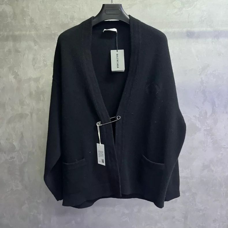 Balenciaga Balenciaga Black solid pin embellished V-neck slouchy long Size S / US 4 / IT 40 - 1 Thumbnail