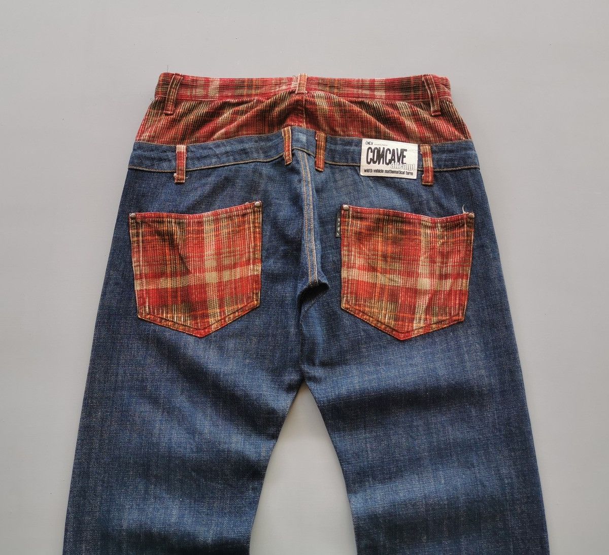 14th Addiction Concave Attempt Double Back Waist Tartan Denim Jeans Size US 33 - 1 Thumbnail