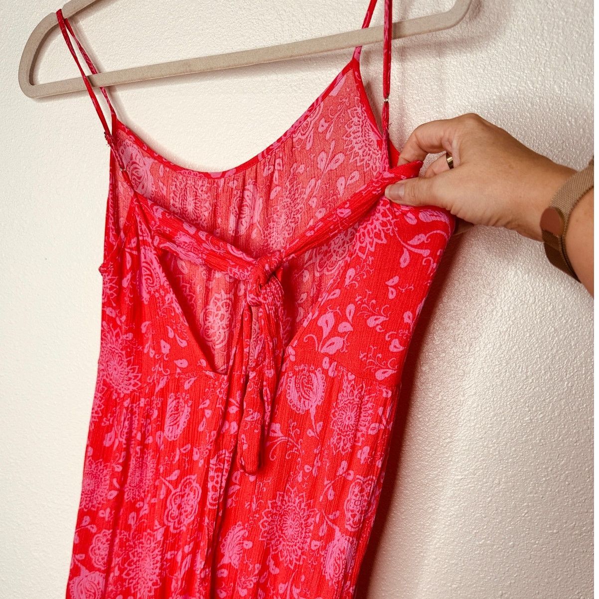 Other Lush Red Pink Scoop Open Tie Back Floral Midi Sun dress S Size S / US 4 / IT 40 - 7 Thumbnail