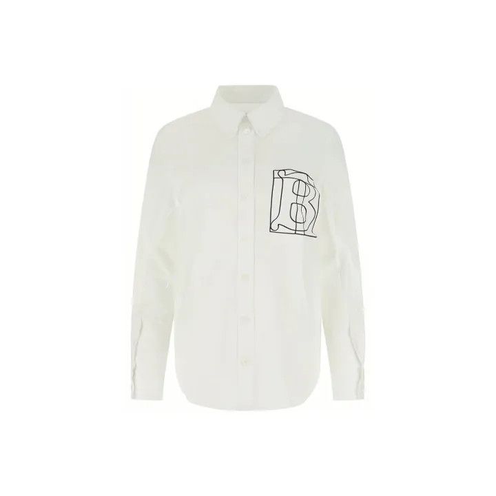 Burberry Burberry White Logo Print Long Sleeve Shirt 0079 Size S / US 4 / IT 40 - 1 Thumbnail