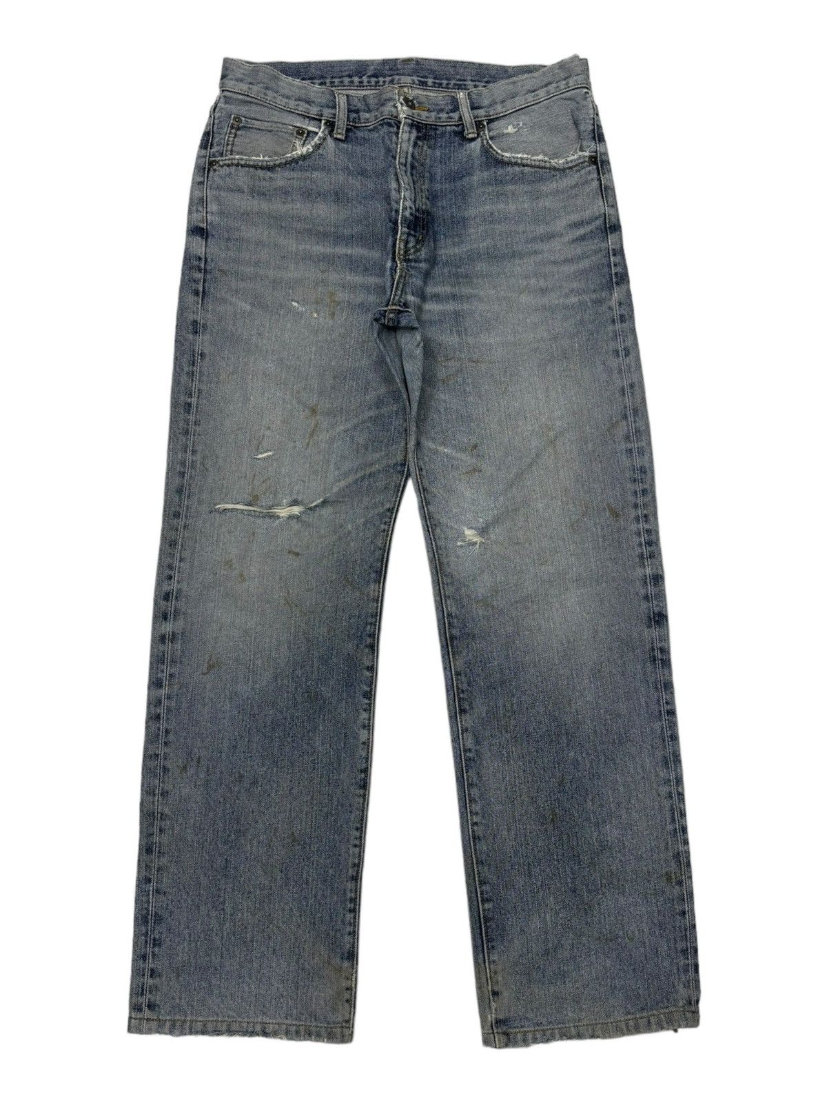 image of Jun Takahashi x Uniqlo Vintage Uniqlo Blue Wash Distressed Thrashed Denim Jeans, Men's (Size 33)