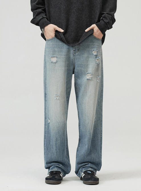 Japanese Brand American high street loose straight-leg ripped washed jeans Size US 32 / EU 48 - 1 Thumbnail
