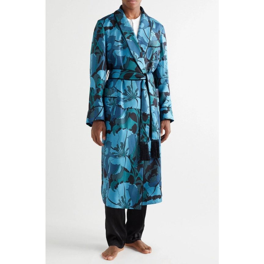 Tom Ford Tom Ford Floral Silk Twill Robe Blue/Teal Men M Tassel Belt Size US M / EU 48-50 / 2 - 8 Thumbnail